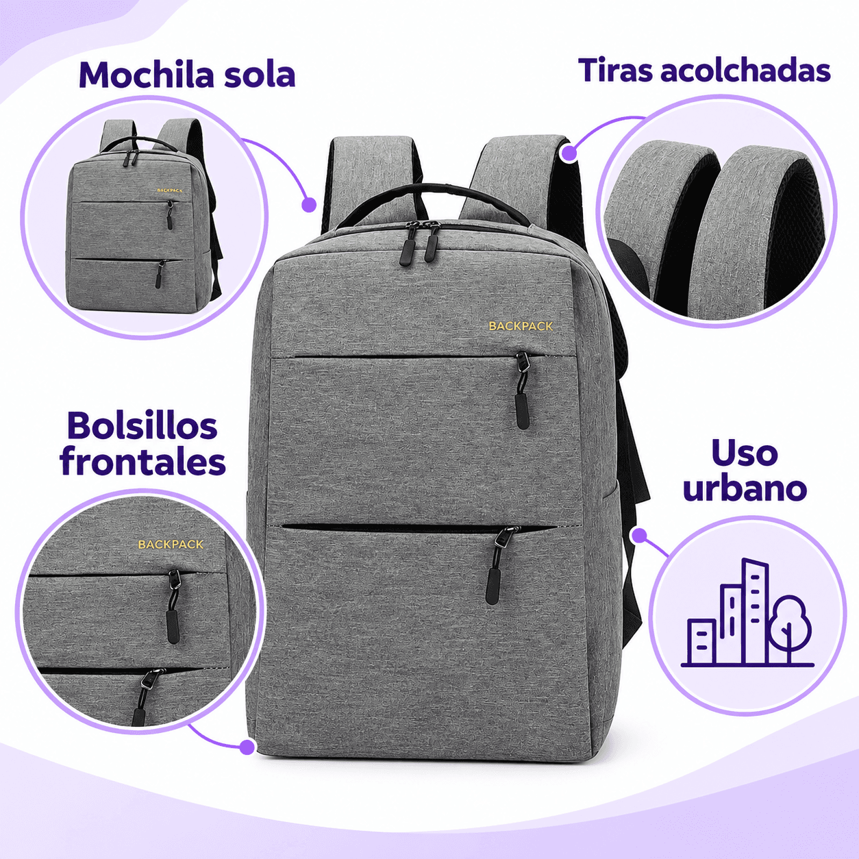 Mochila urbana gris - imagen 6 |MOCH31CABGR|