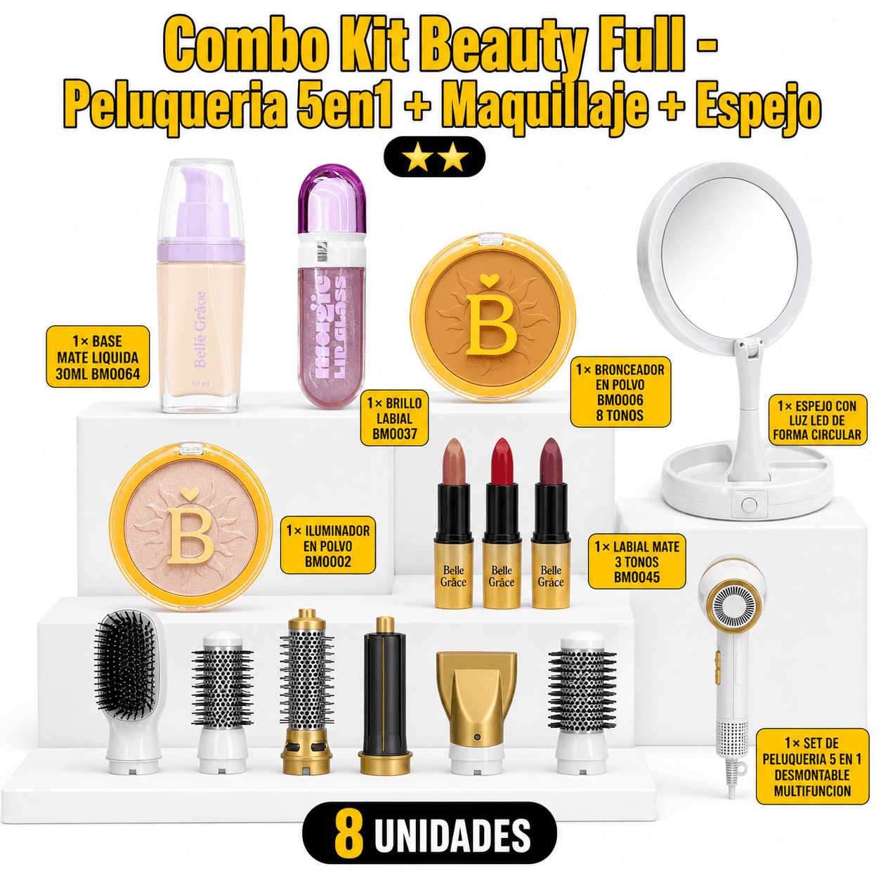 Kit Beauty Full - Peluqueria 5en1 + Maquillaje + Espejo