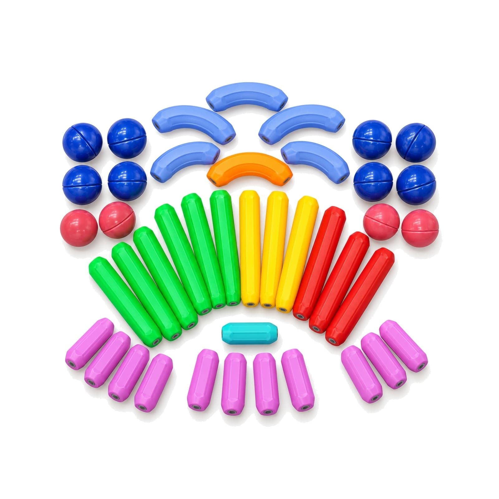 Juego de bloques magnéticos Magnetic Sticks de 42 piezas: varillas largas y cortas, esferas y piezas curvas (imagen ilustrativa), JUEBLOMAGN — miniatura 1