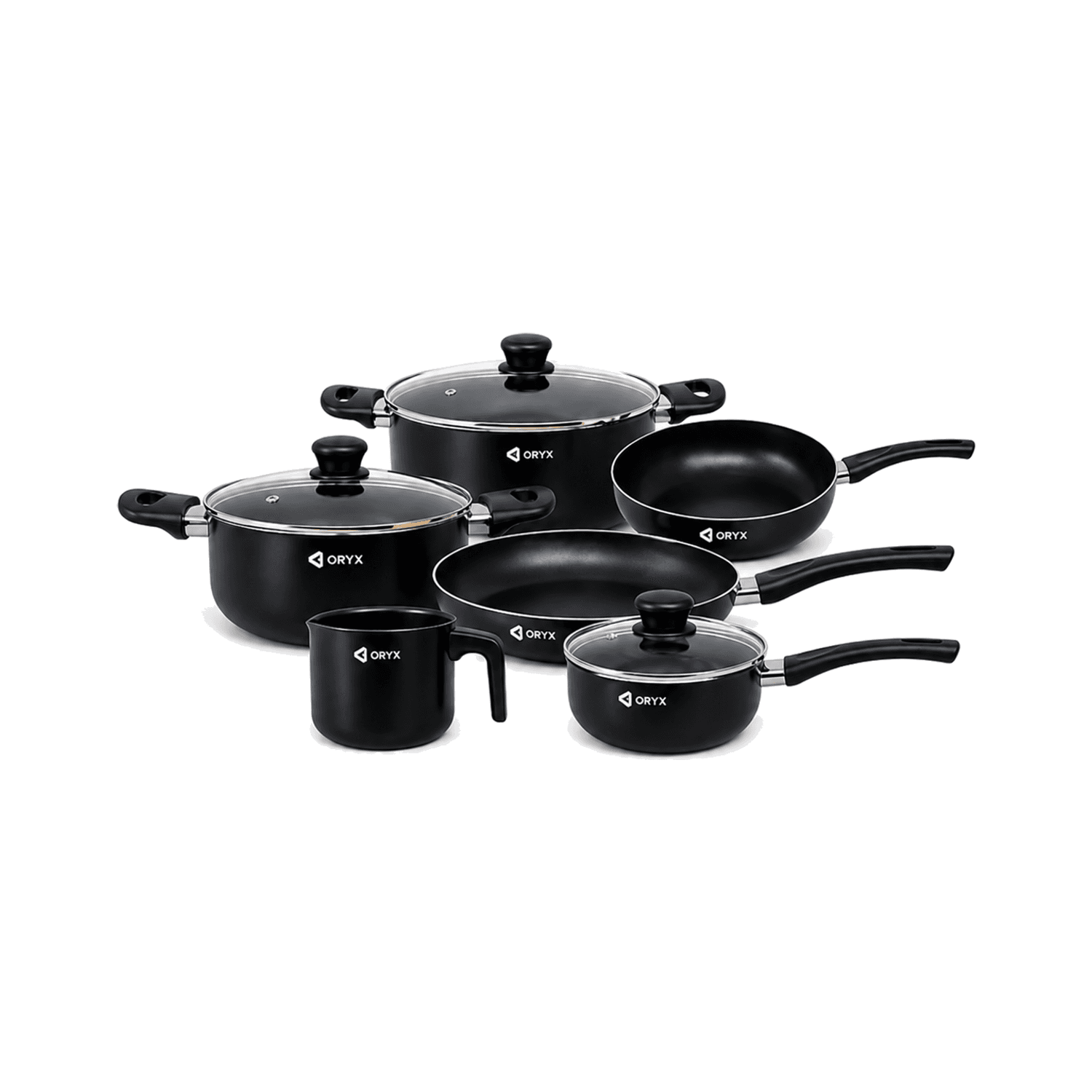 Batería de cocina Oryx de 9 piezas antiadherente: ollas y cacerola con tapas de vidrio, jarra lechera y dos sartenes — miniatura 1