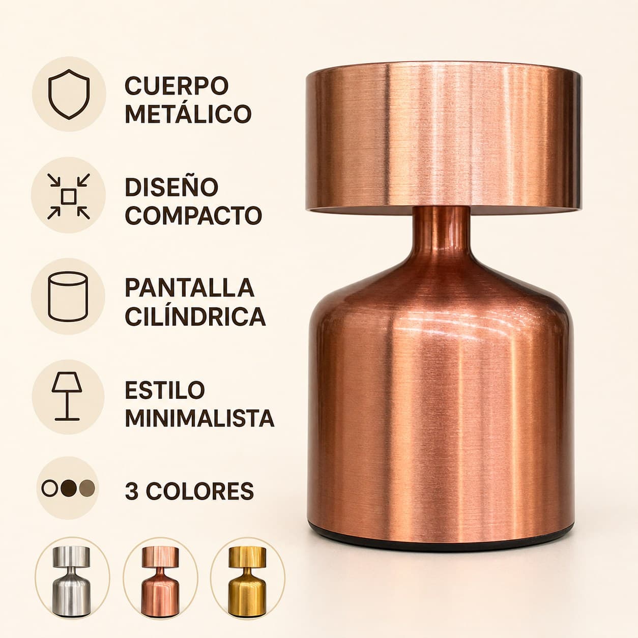 Lampara velador metalica minimalista - caracteristicas principales
