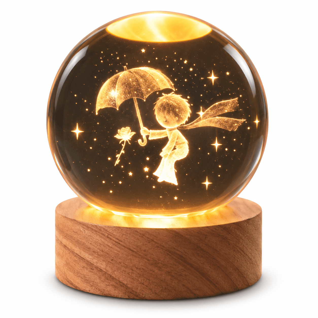 Esfera de Luz Bola de Cristal con Grabado 3D y Base de Madera — miniatura 6