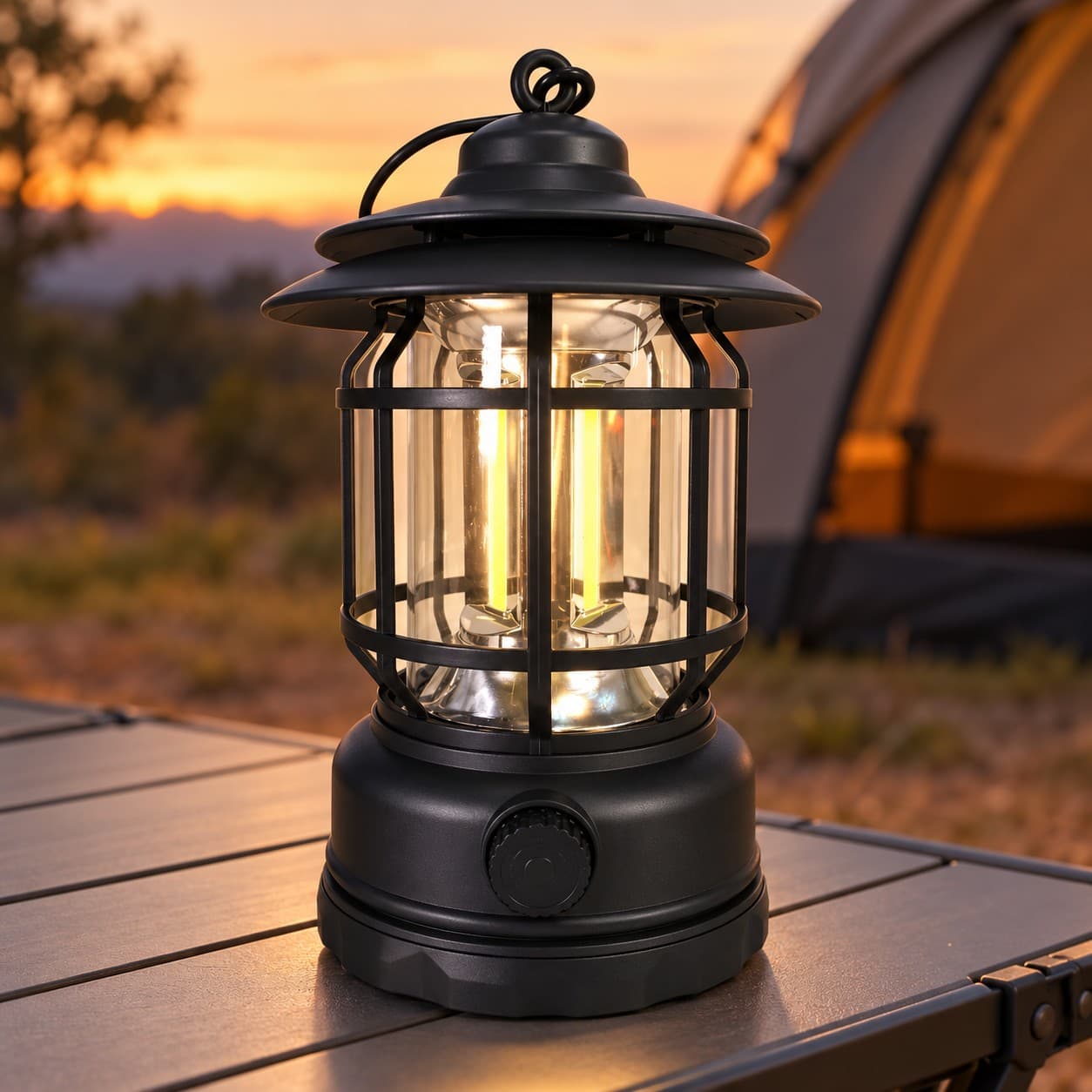 Farol LED negro en mesa de camping seco (imagen ilustrativa), LAMPFAROLN — miniatura 6