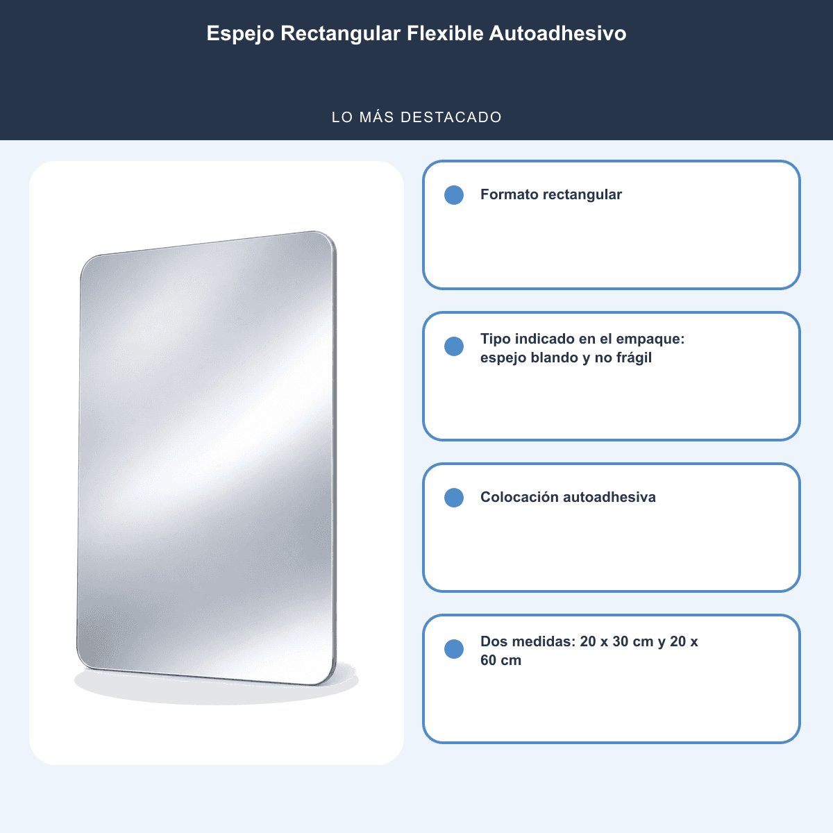HANDOFF-48|US190|06|17547f26ae84|Espejo Rectangular Flexible Autoadhesivo - 20 x 30 cm - Informacion destacada