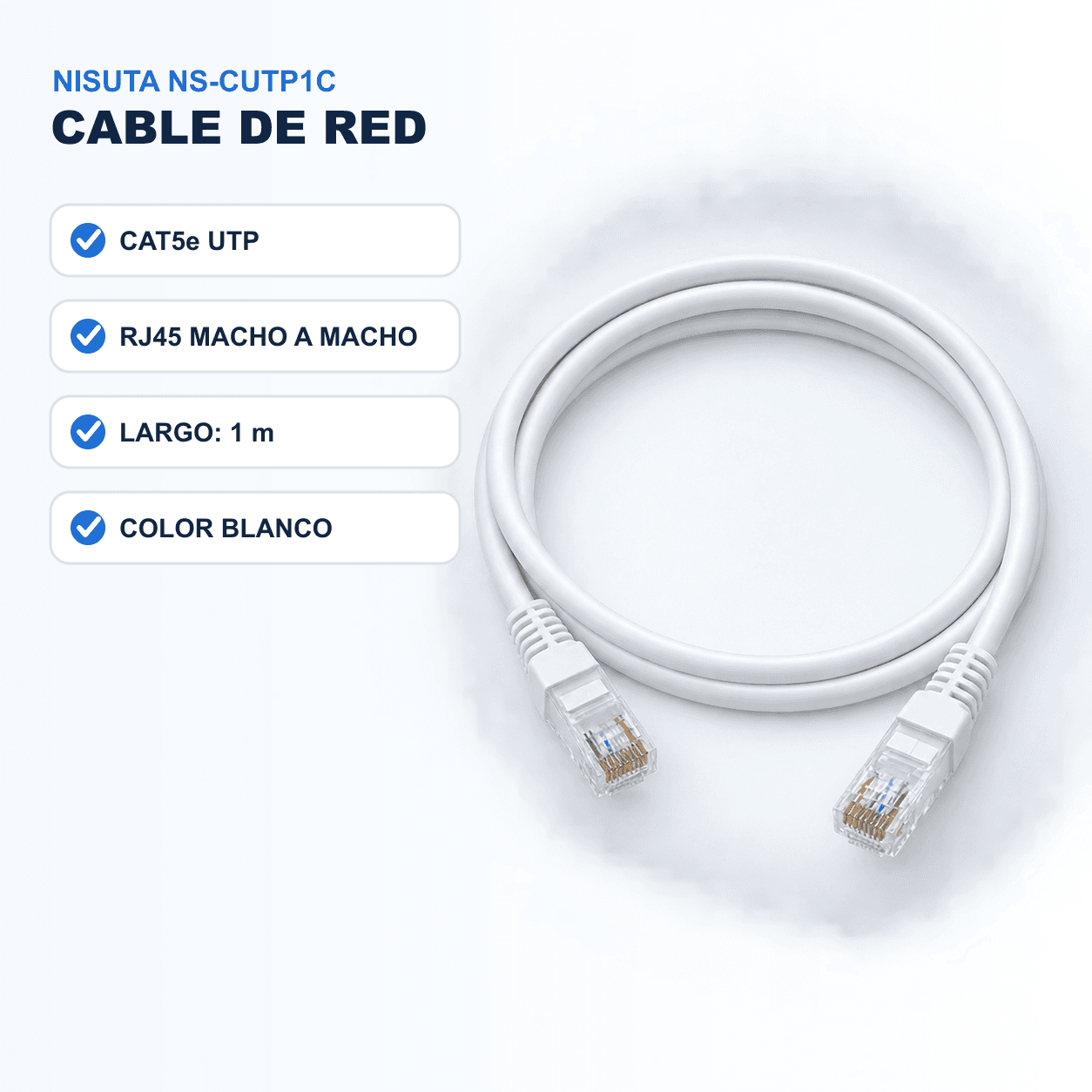 WEB-CABLES-DVR-2026-09-28|NS-CUTP1C|06|01a7fa056de0ff75|Cable de Red Nisuta NS-CUTP1C Cat5e RJ45 1 m Blanco - imagen 6