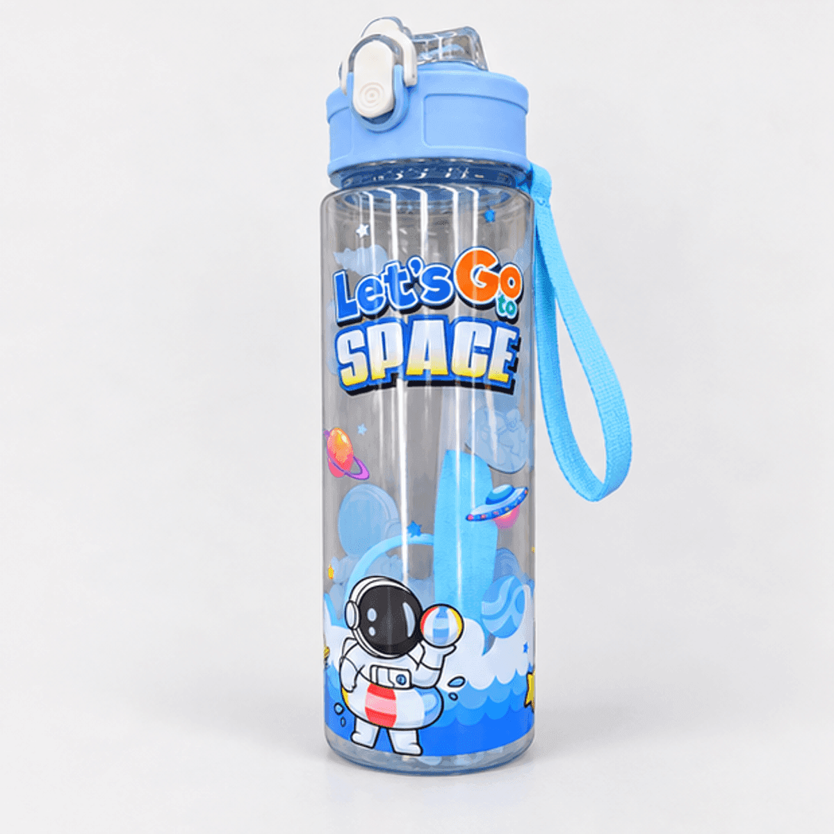 HANDOFF-48|BOTNIÑPLAST|05|dcf81ef1911d|Botella Infantil 750 ml con Sorbete y Correa - Diseño Espacial - Celeste - Contenido incluido