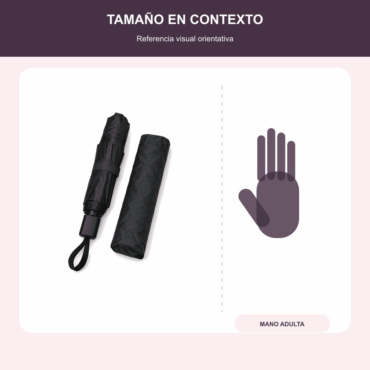HANDOFF-48|US533|04|f7be63657ec1|Paraguas Mini Plegable Negro con Funda - Única - Referencia visual de escala