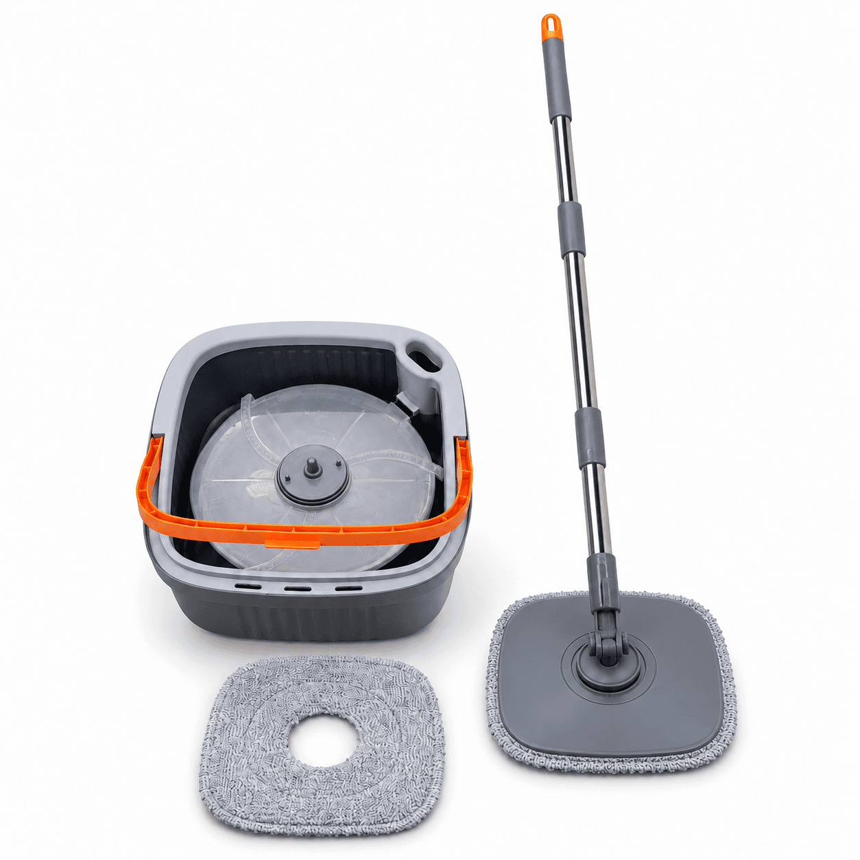 Kit de mopa DSH Home DSH074 con balde gris, asa naranja y dos paños en total