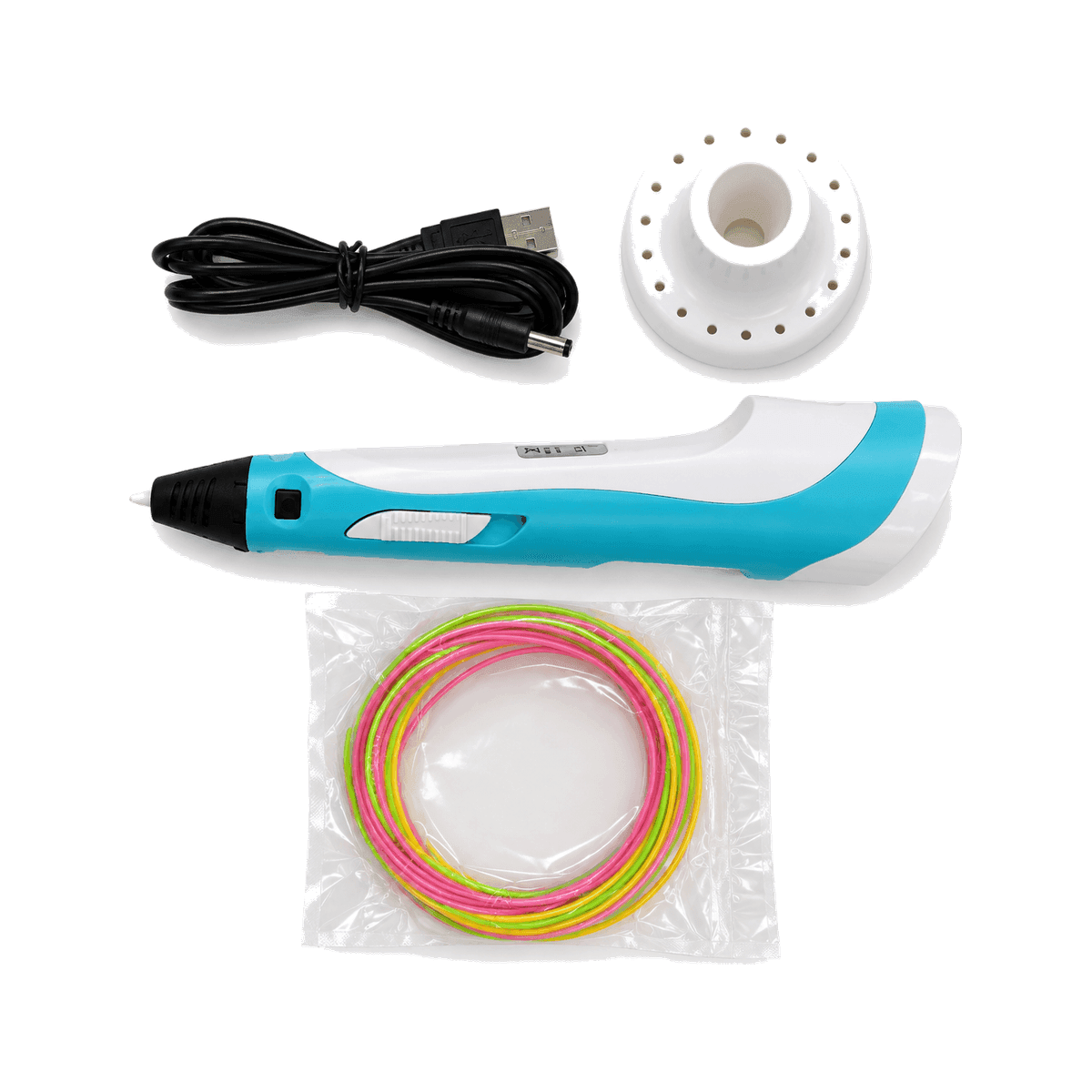HANDOFF-48|LAPIZ3D|01|bd62b50f9f49|Lápiz 3D USB 3DPEN-2 con Filamento PLA - Celeste - Producto sobre fondo blanco