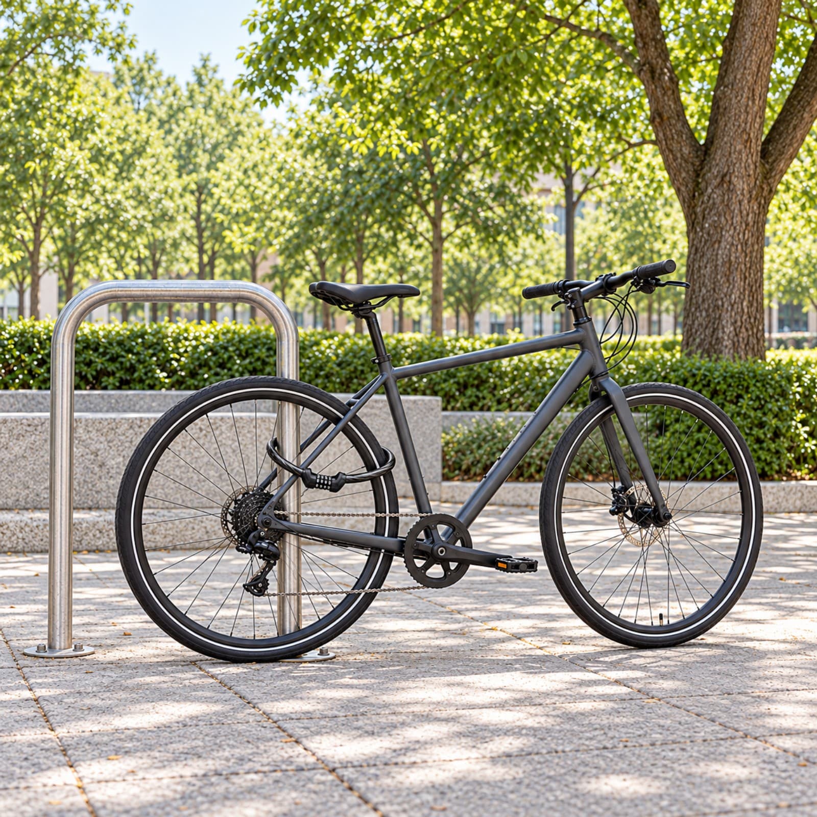 Bicicleta asegurada a un bicicletero con la linga de combinación de 4 dígitos (imagen ilustrativa), LINBICICANDNUMER — miniatura 3