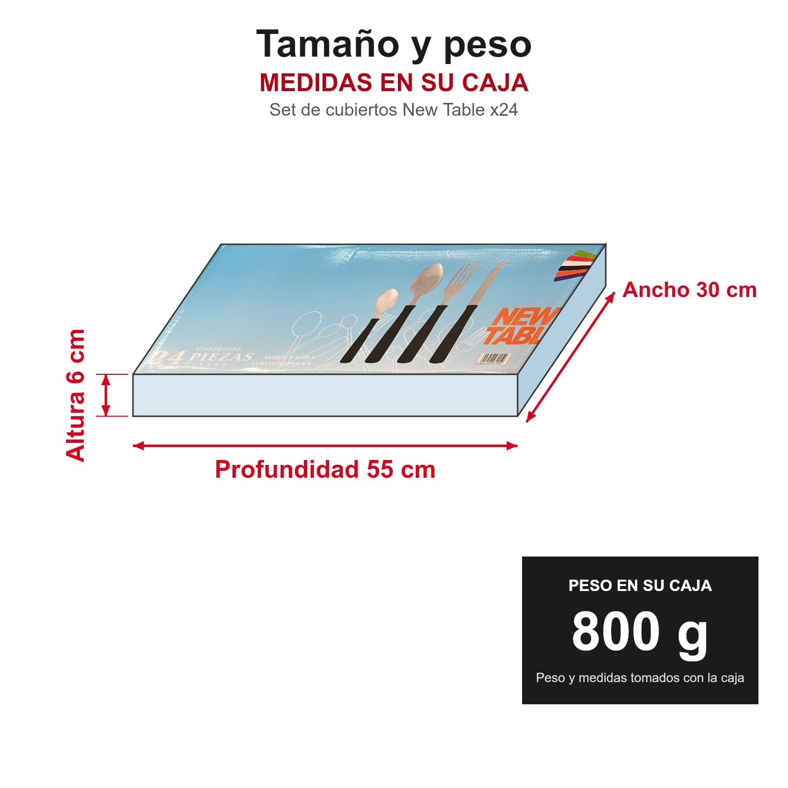 Medidas y peso del set de cubiertos New Table en su caja: 55 × 30 × 6 cm, 800 g — miniatura 4