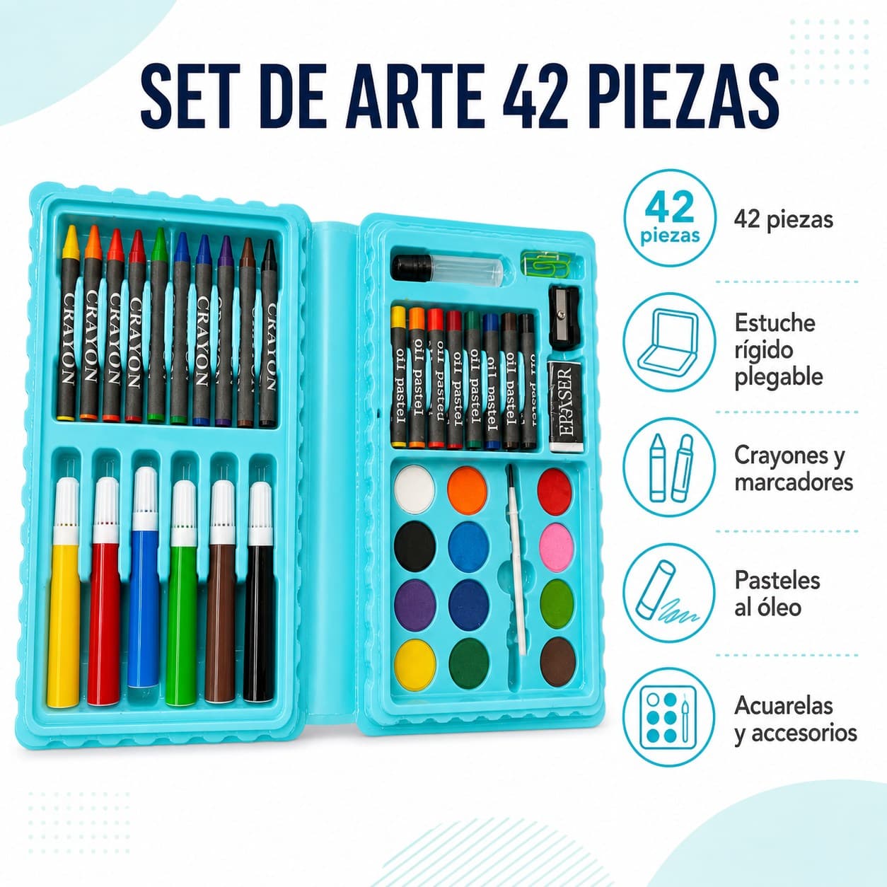 Set de arte para ninos de 42 piezas - caracteristicas principales