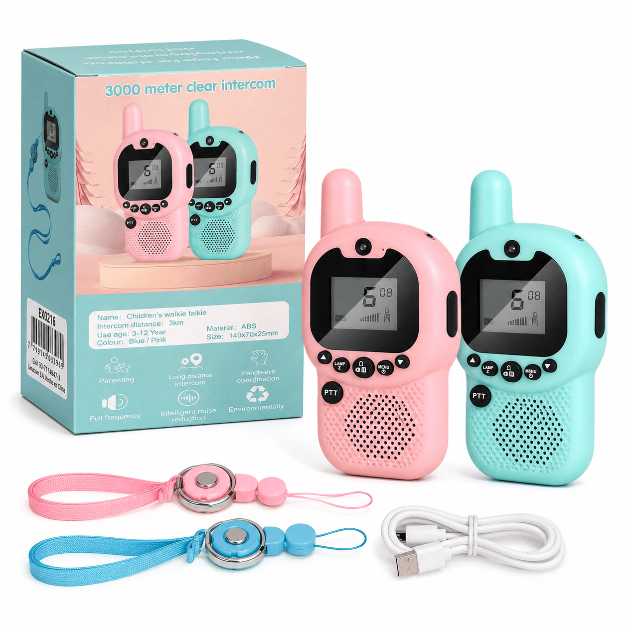 Handy Walkie Talkie con Pantalla Par de 2 Recargable con Cordones