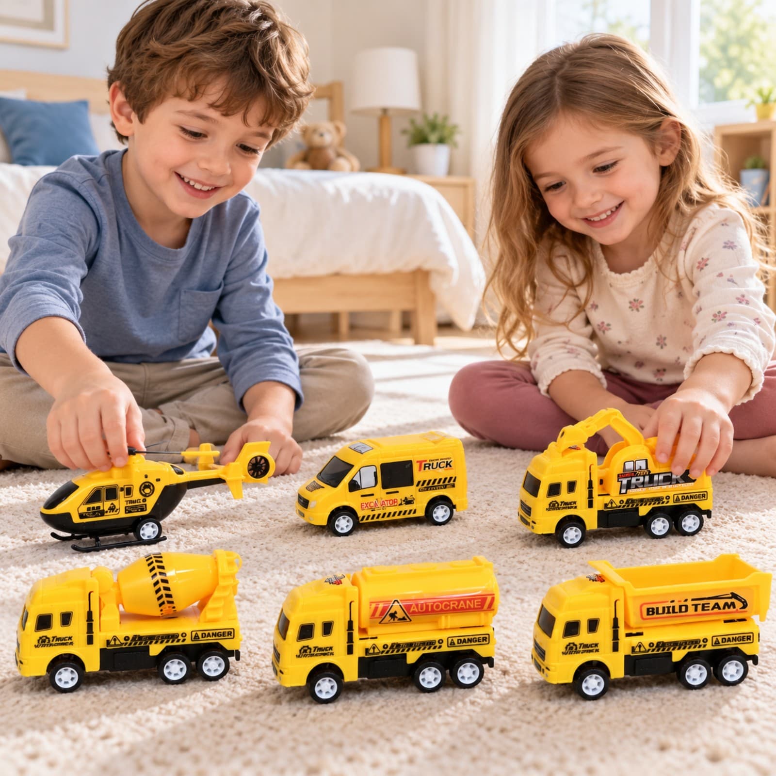 Dos niños jugando juntos con los vehículos del set Zumo Engineering Car (imagen ilustrativa) — miniatura 7