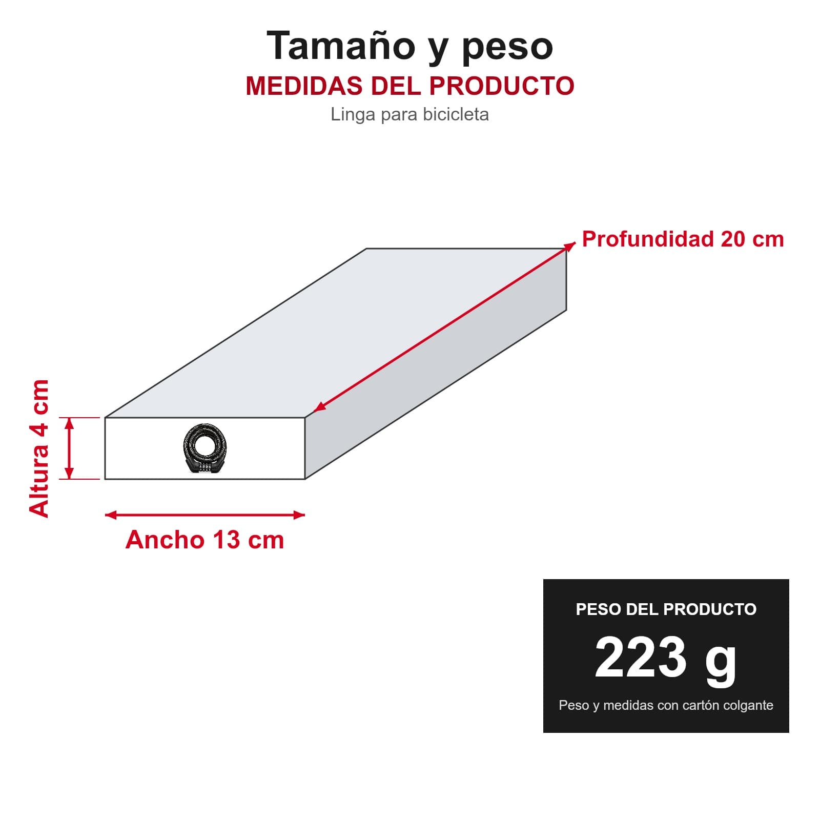 Medidas y peso de la linga para bicicleta: 20 × 13 × 4 cm, 223 g, LINBICICANDNUMER — miniatura 2