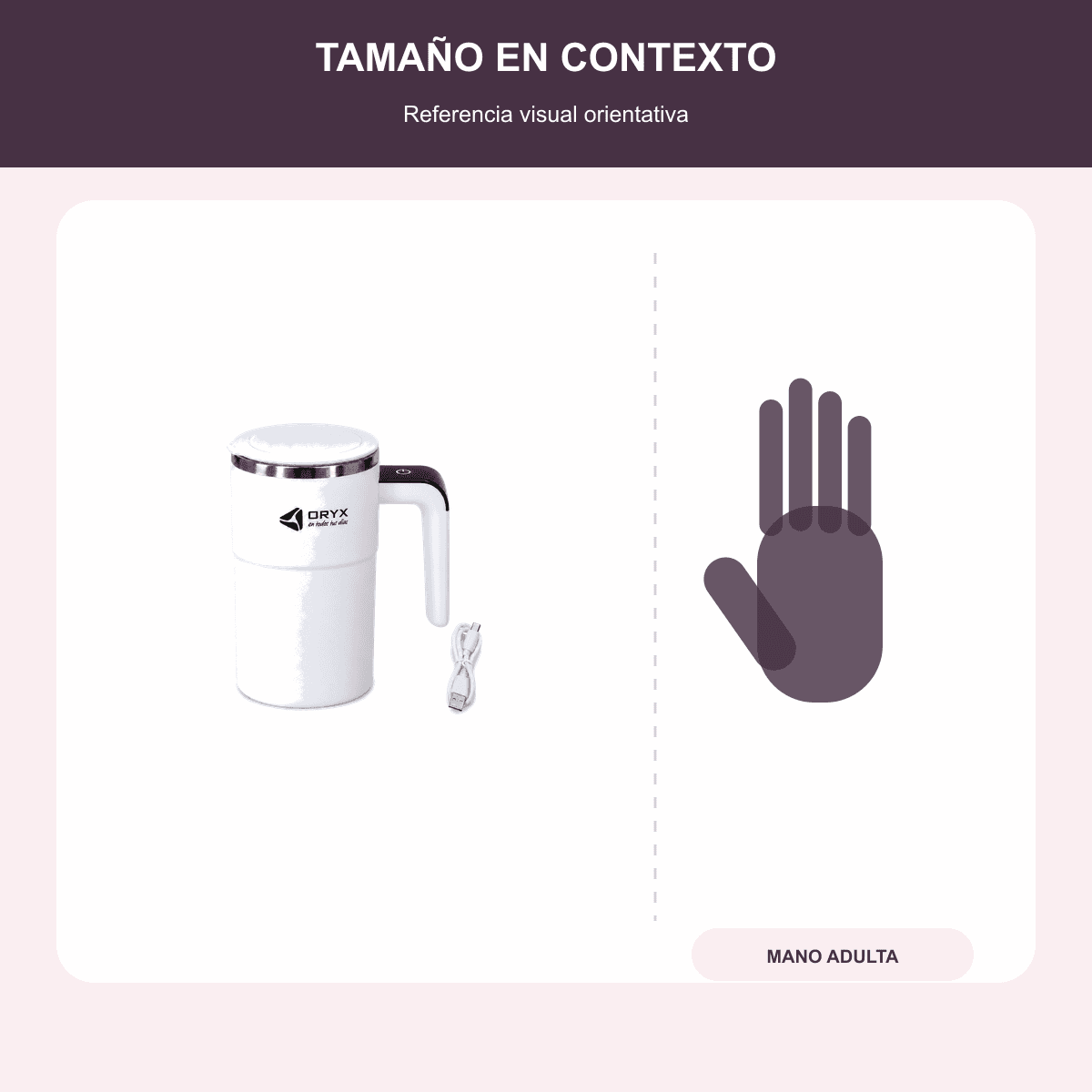 HANDOFF-48|TAZAMEZCAUT|04|ff1cf88e9178|Taza Mezcladora Automática Oryx Recargable USB - Única - Referencia visual de escala