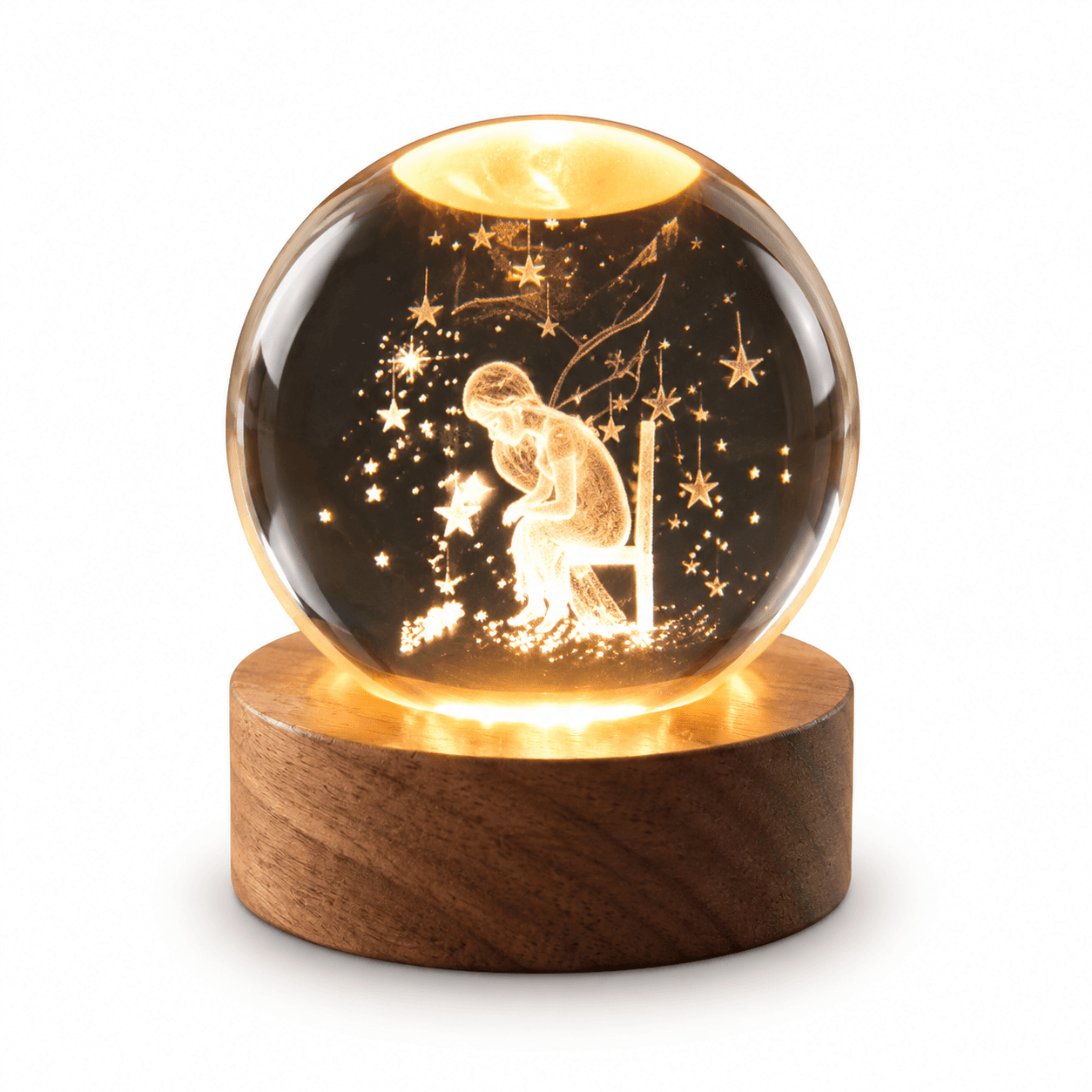 Esfera de Luz Bola de Cristal con Grabado 3D y Base de Madera — miniatura 5