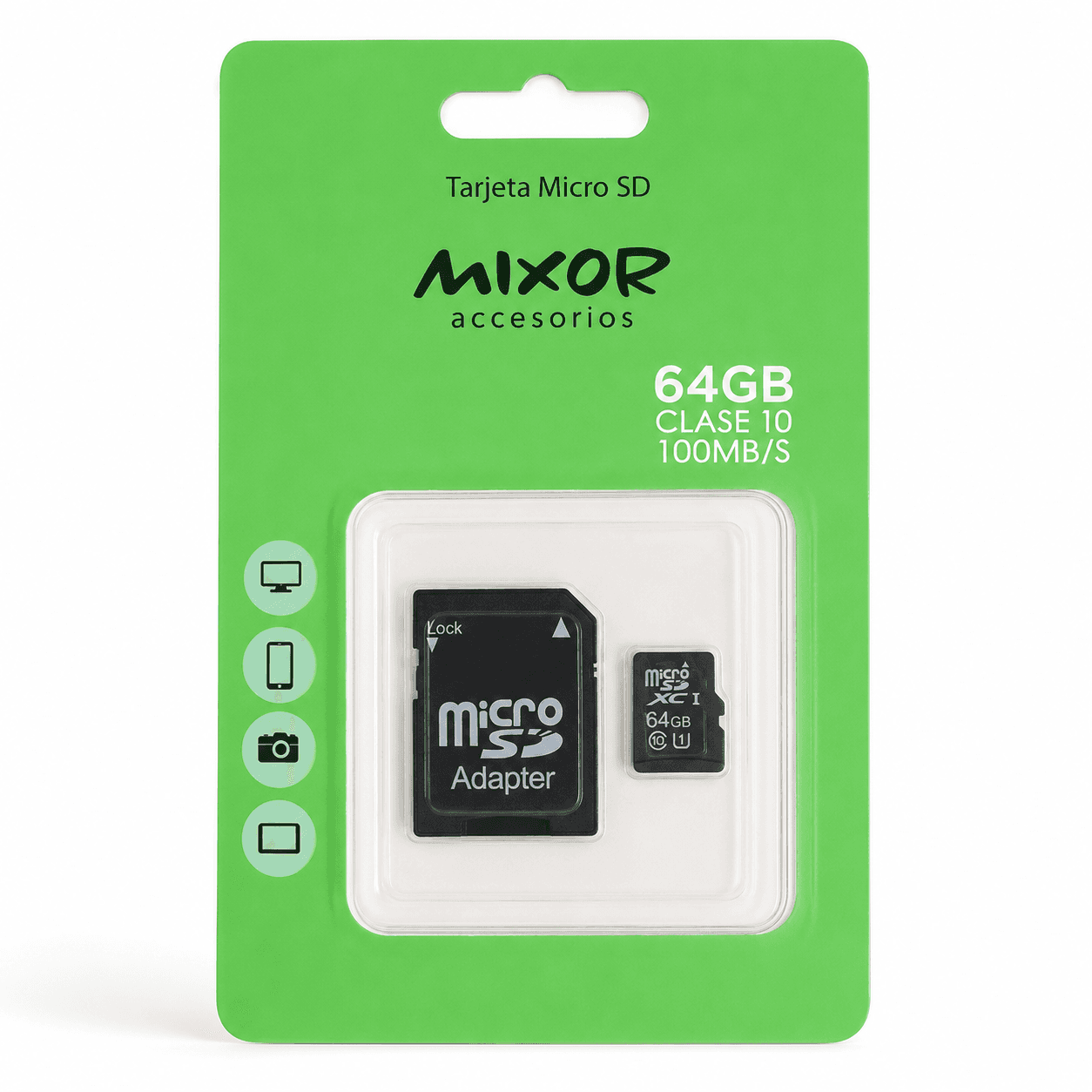 Memoria Micro SD 64 GB Clase 10 100 MB/s con Adaptador