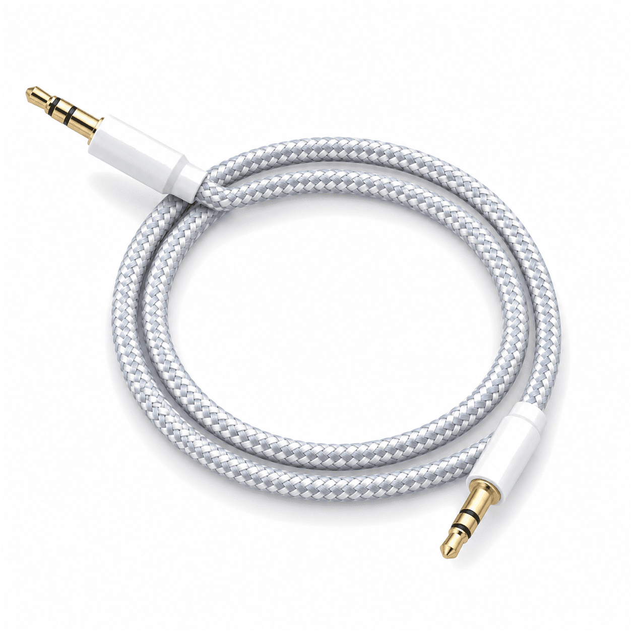 WEB-CABLES-DVR-2026-09-28|CABAUXTELA1M|01|f54fa6eb12aaf218|Cable Auxiliar 3.5 mm Macho a Macho Mallado 1 m Blanco - imagen 1