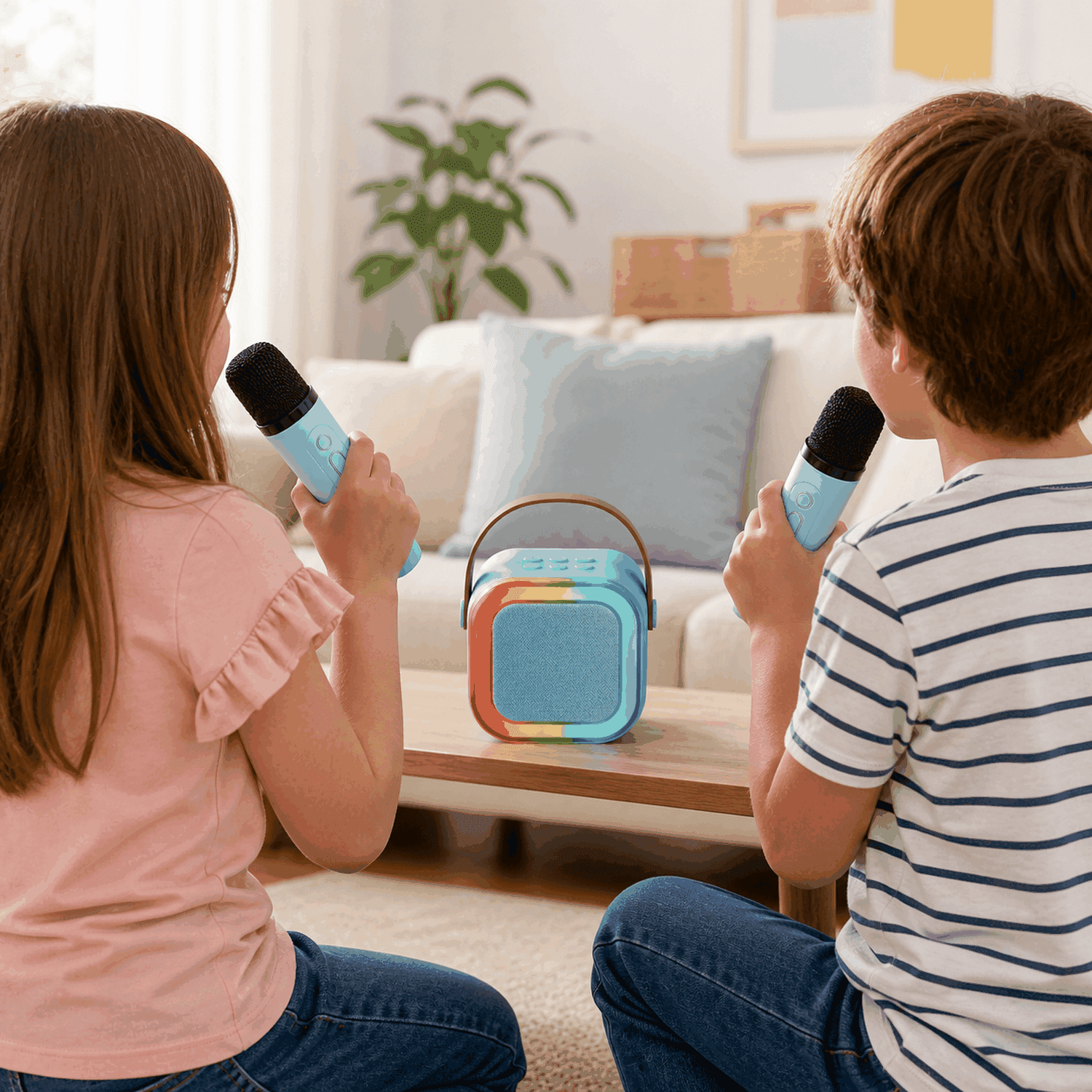 Parlante Karaoke Bluetooth con 2 Micrófonos y Luces RGB Infantil — miniatura 2