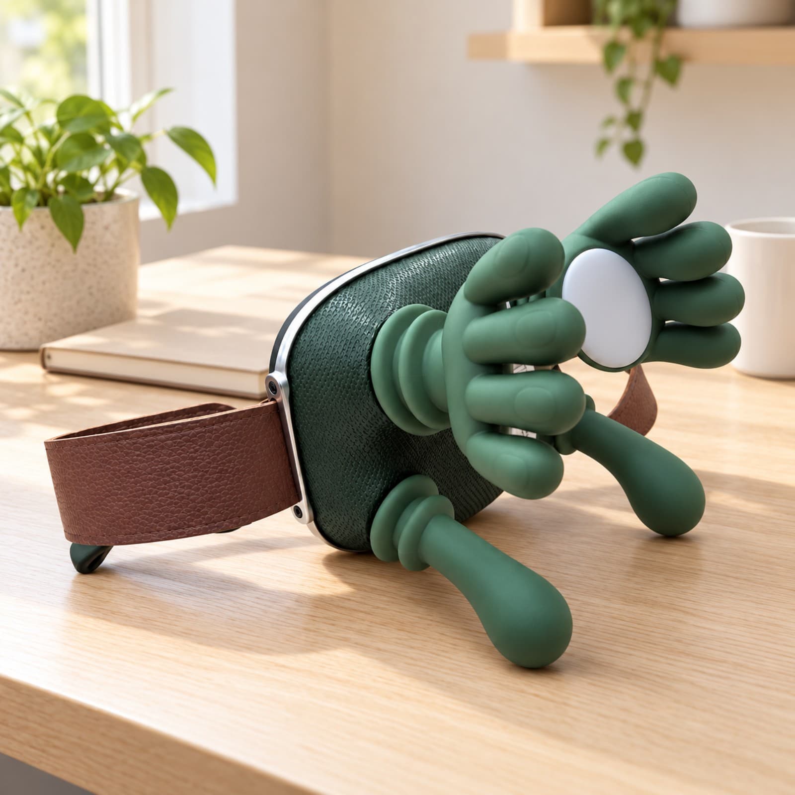 Masajeador cervical OSR EL-90 con manitos verde sobre un escritorio de madera (imagen ilustrativa), MASAJMANITVERDE — miniatura 5