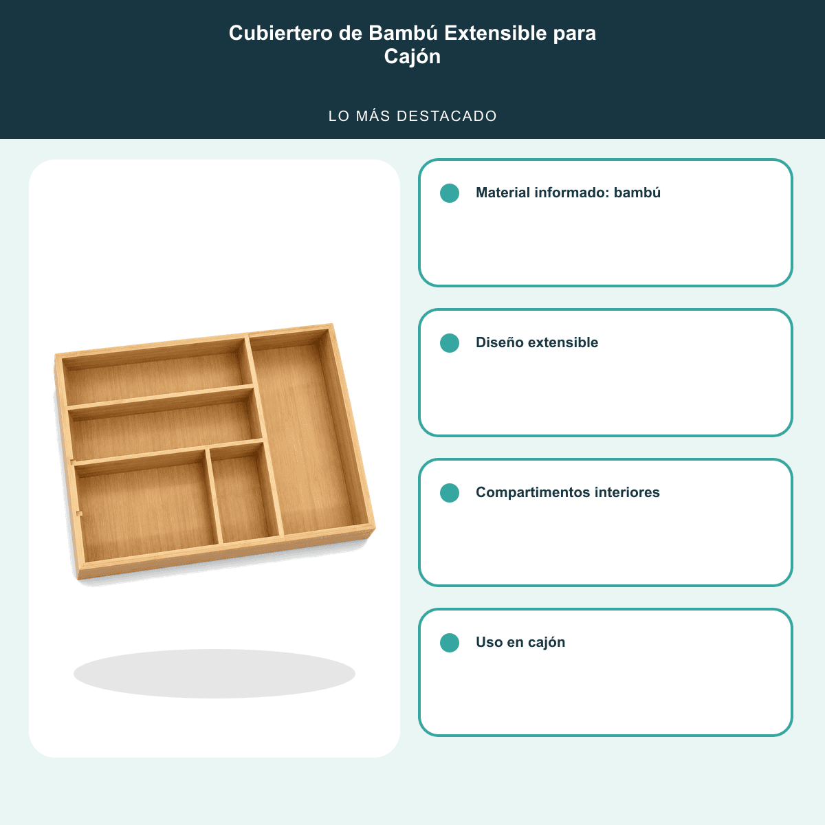 HANDOFF-48|ORGCUBMADEXT|06|9d11aaa4ac20|Cubiertero de Bambú Extensible para Cajón - Única - Informacion destacada