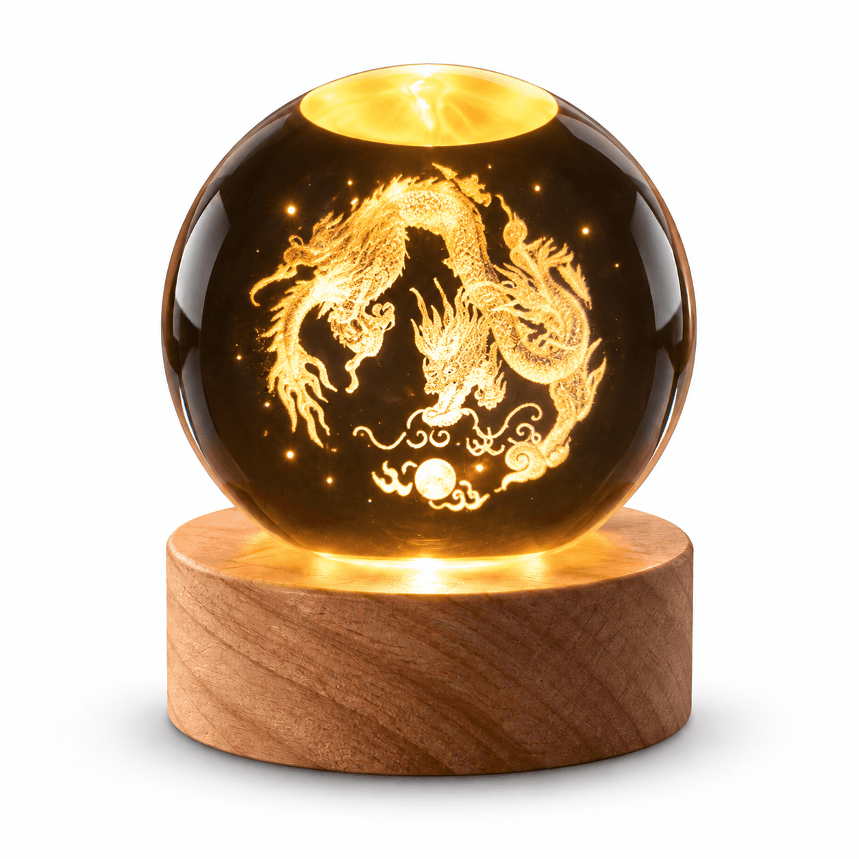 Esfera de Luz Bola de Cristal con Grabado 3D y Base de Madera — miniatura 2
