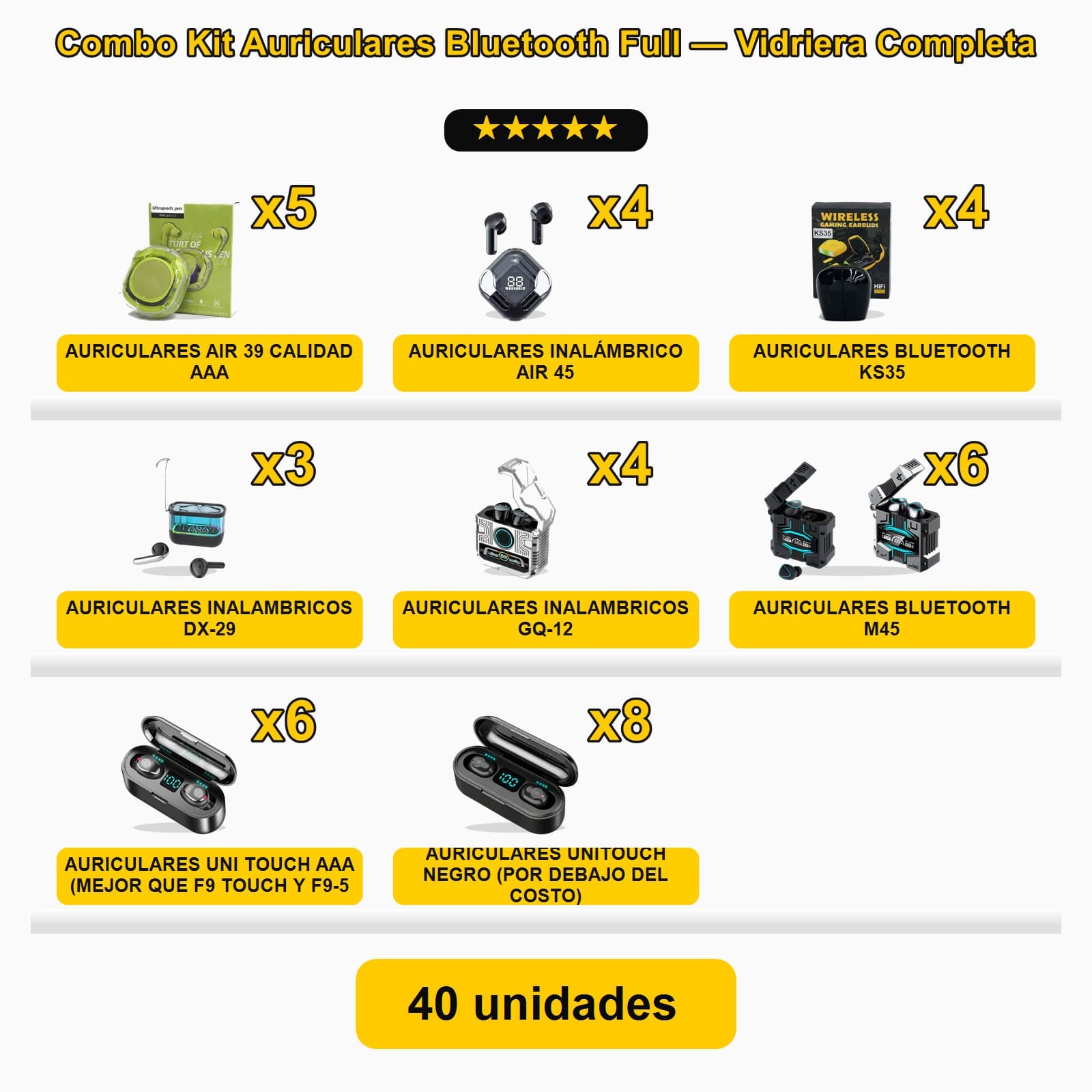 Kit Auriculares Bluetooth Full — Vidriera Completa