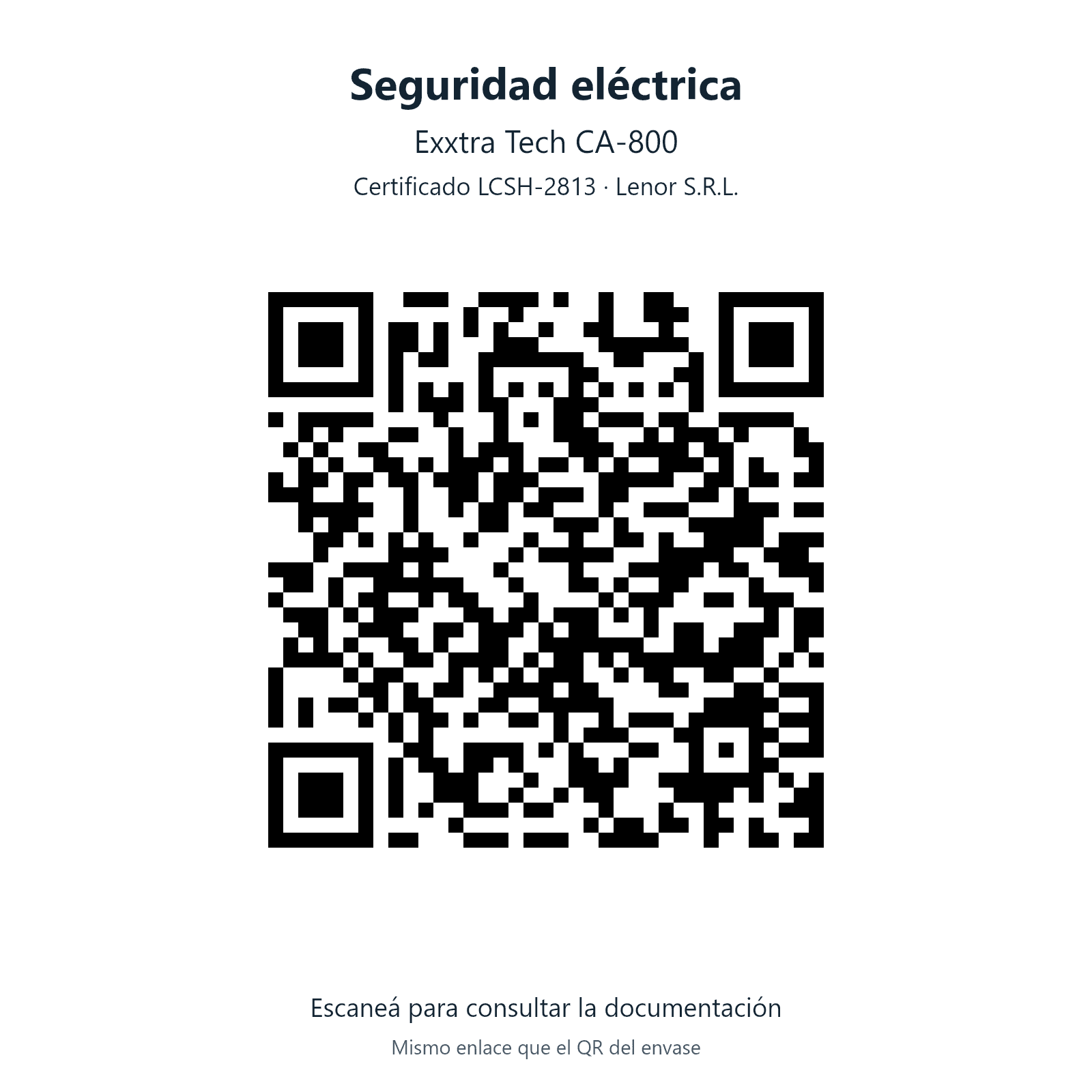 Código QR del envase para consultar la documentación del certificado LCSH-2813 de la cafetera Exxtra Tech CA-800 — miniatura 8