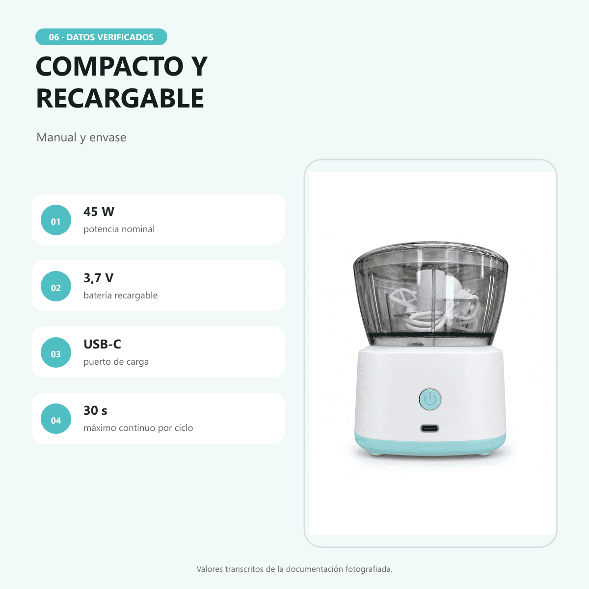 HANDOFF-2026-10-06||VAR-0062|06|5c3909f564b3|Procesador de Alimentos Recargable USB-C con 4 Cuchillas y Batidor