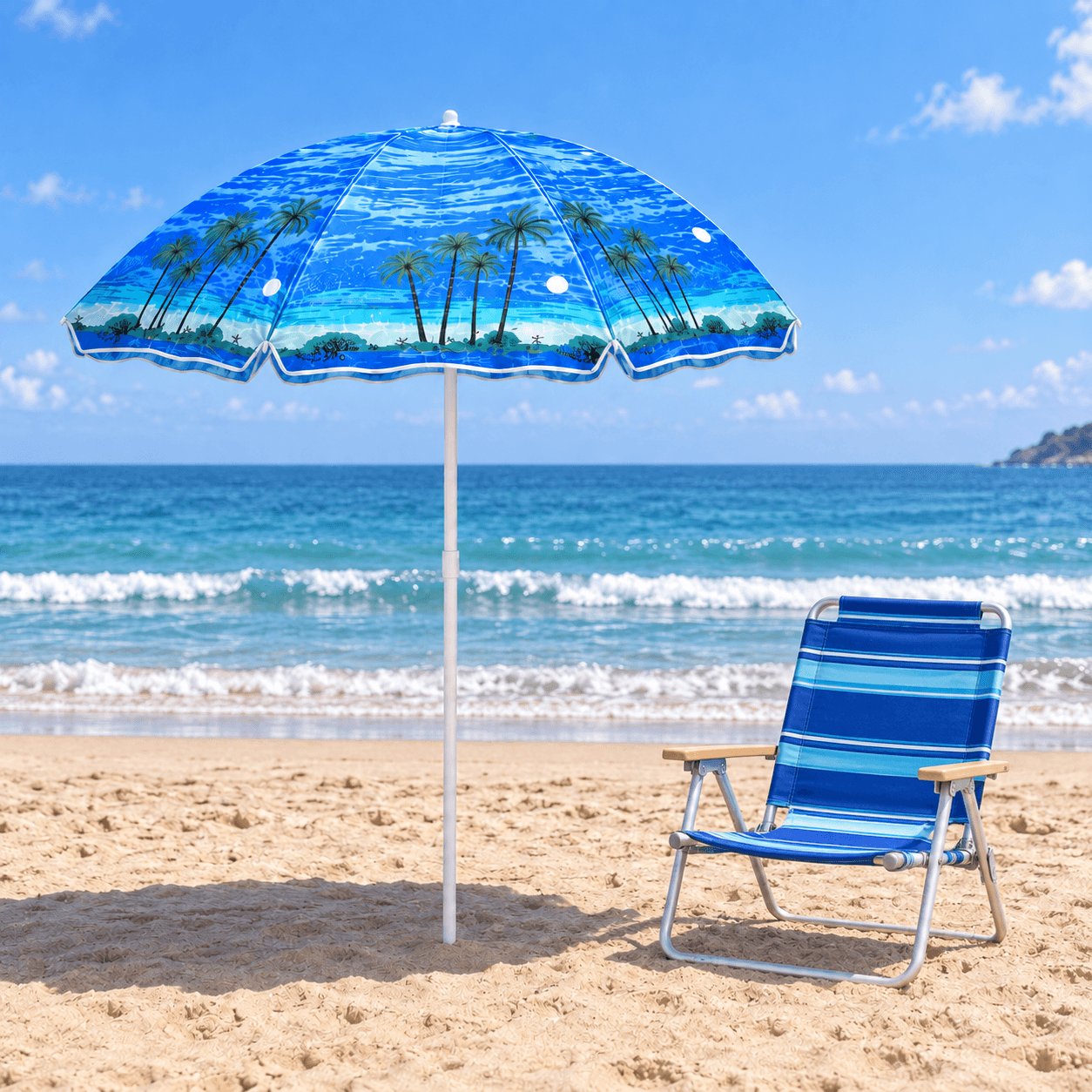 SOMBRILLA-KM7450-2026-09-25|04|77da9bffa36a|Sombrilla Playera Tropical Estampada 150 cm con Poste Desmontable