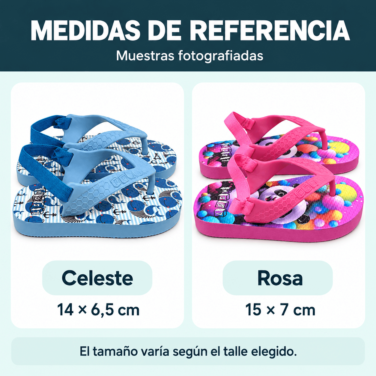 Medidas de las muestras: celeste 14 por 6,5 cm y rosa 15 por 7 cm