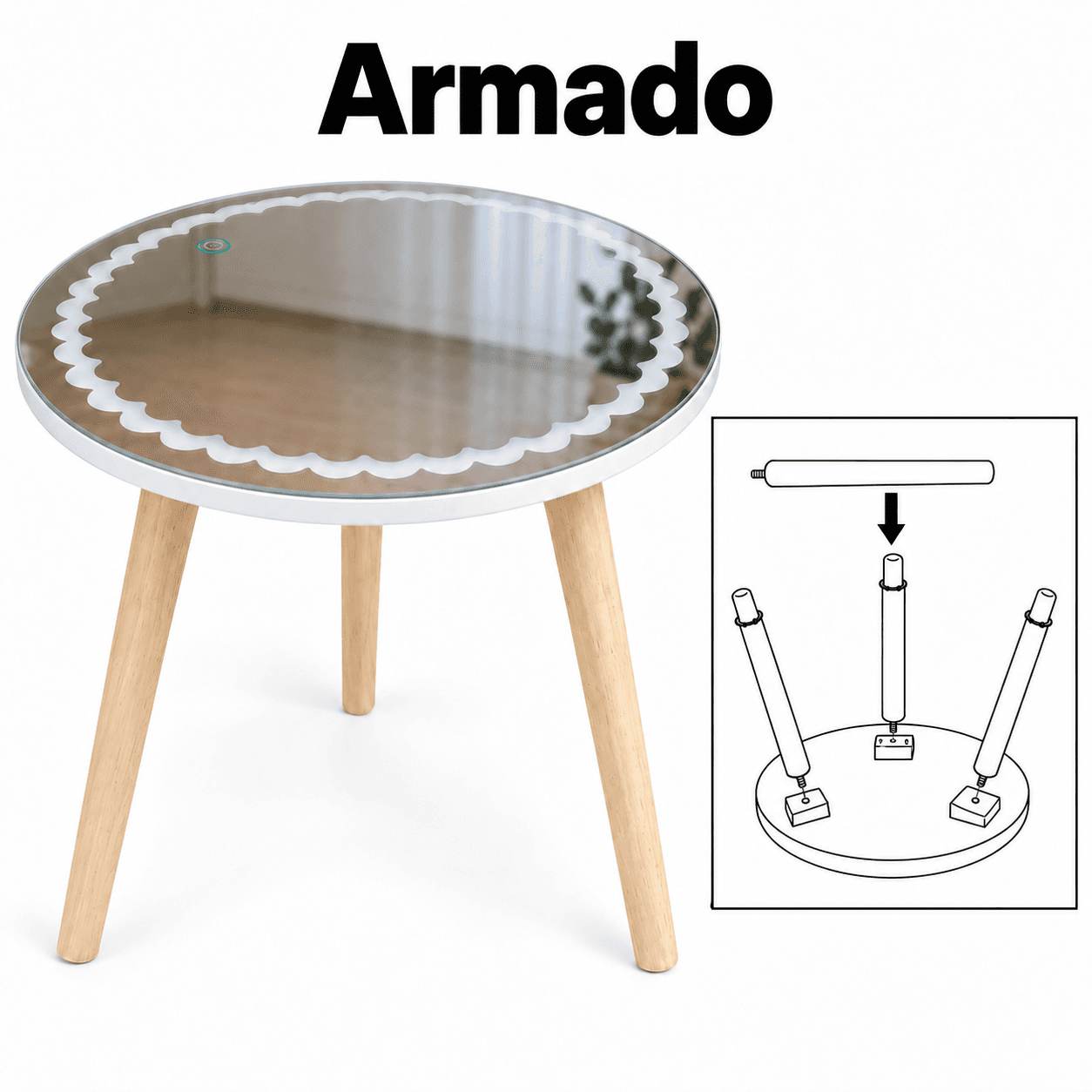 Mesa ORYX OR-ST03 y esquema de armado de tres patas según manual