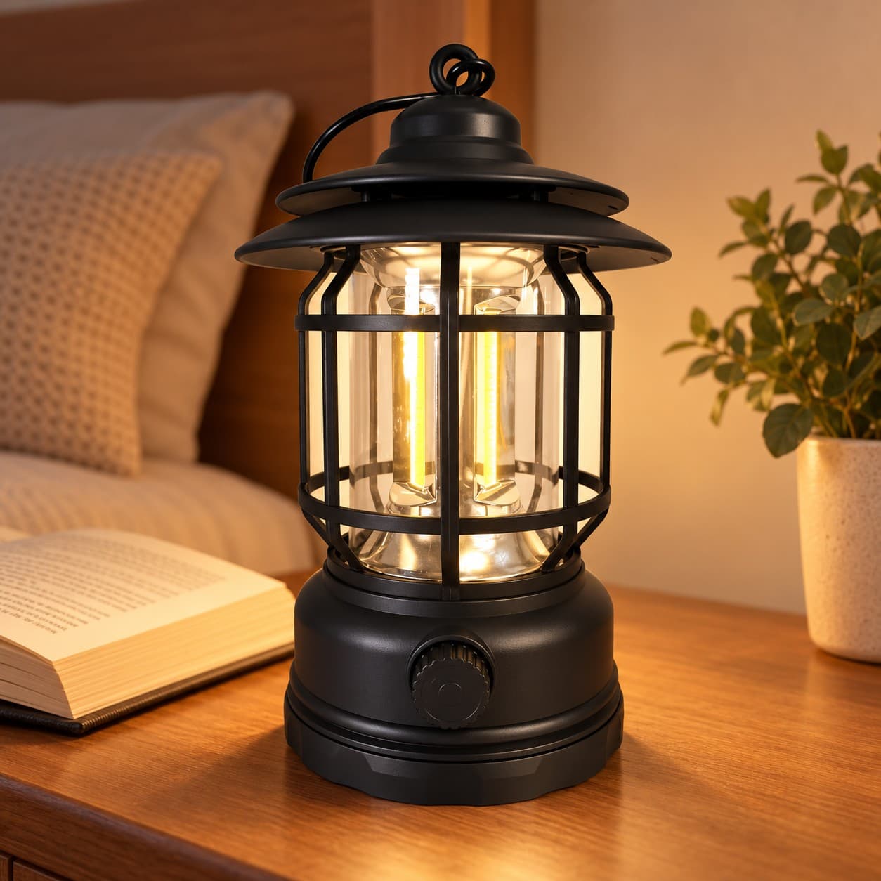 Farol LED negro junto a un libro en un dormitorio (imagen ilustrativa), LAMPFAROLN — miniatura 7