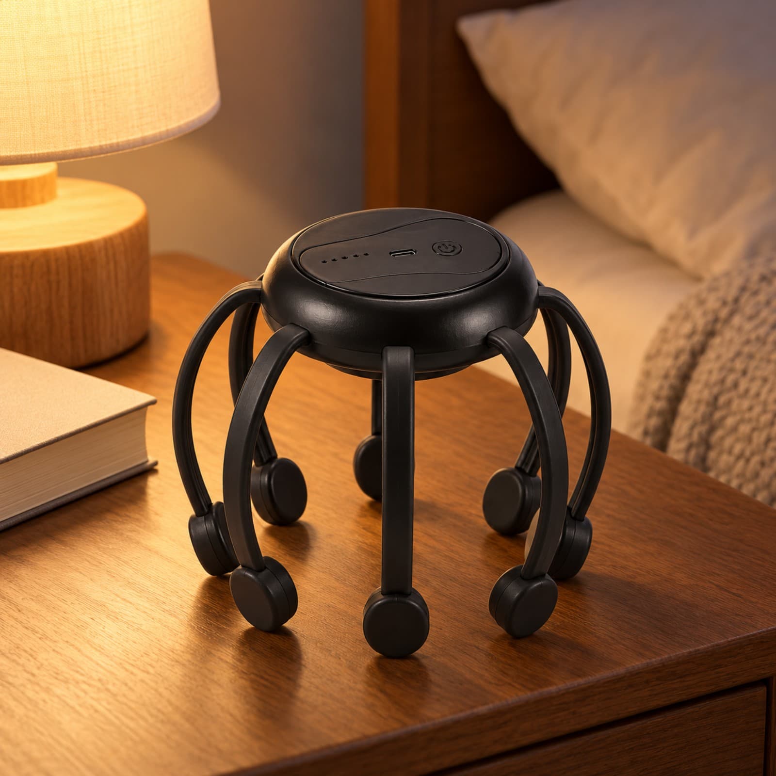 Masajeador de cabeza Oryx OR-86 negro sobre una mesa de luz (imagen ilustrativa), MASAJCABN — miniatura 5