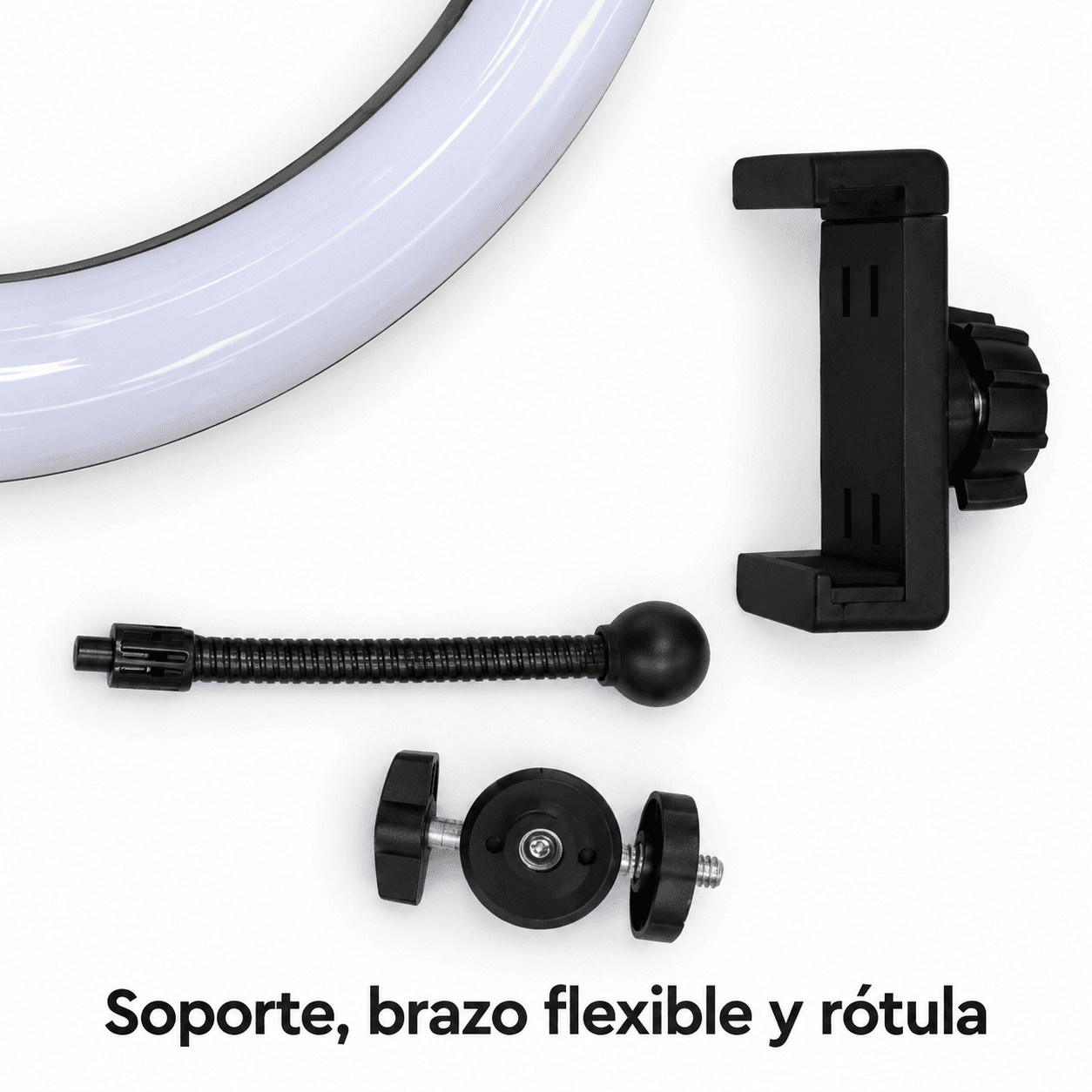 Aro JS-300RGB: pinza para celular, brazo flexible y rótula — miniatura 3