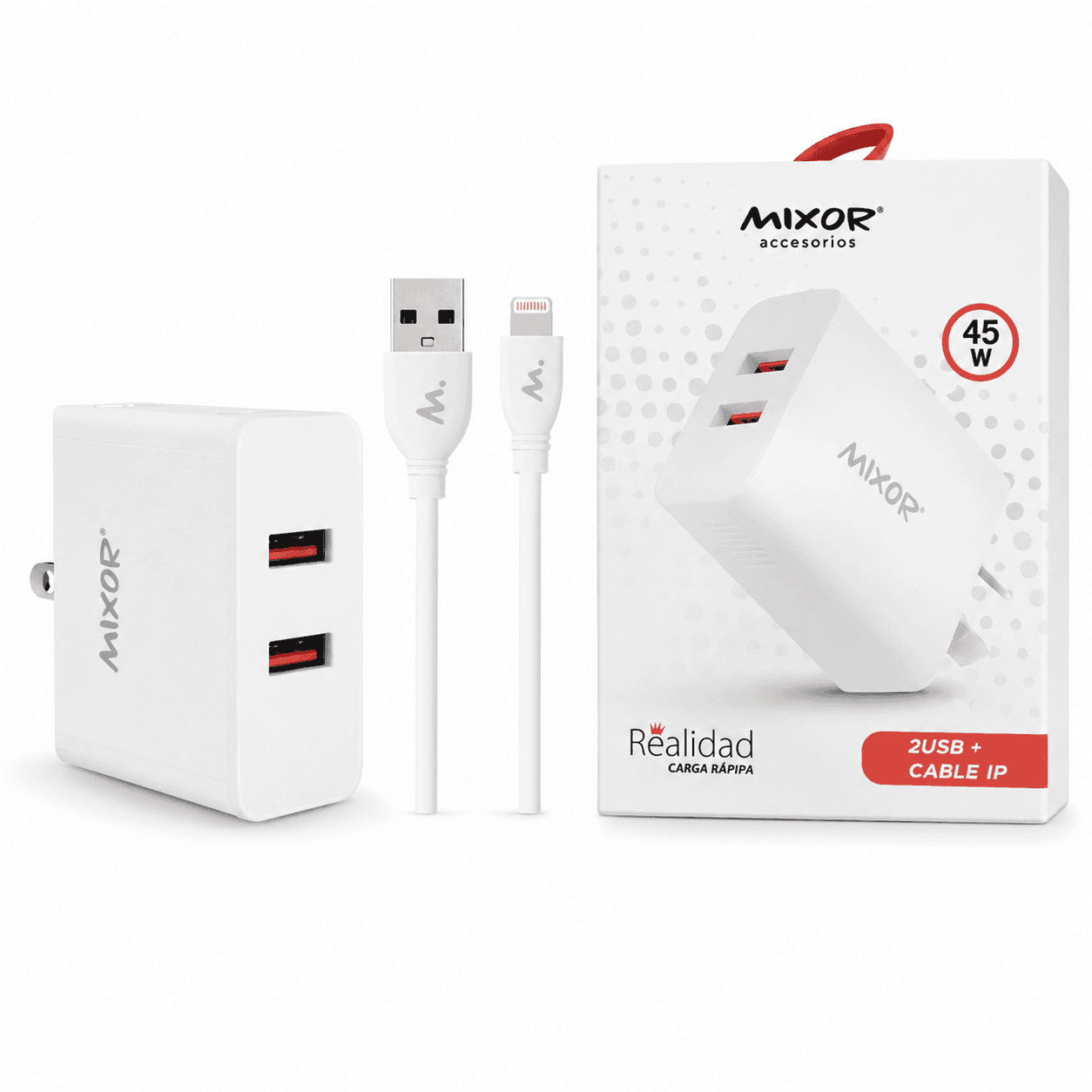 Cargador 220V 45 W 2 Puertos USB con Cable Lightning