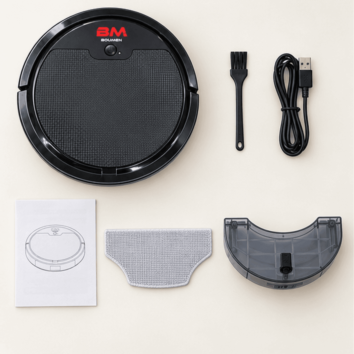HANDOFF-48|BM96|05|b14aea7591e4|Aspiradora Robot BM96 Negra con Accesorios - Única - Contenido incluido