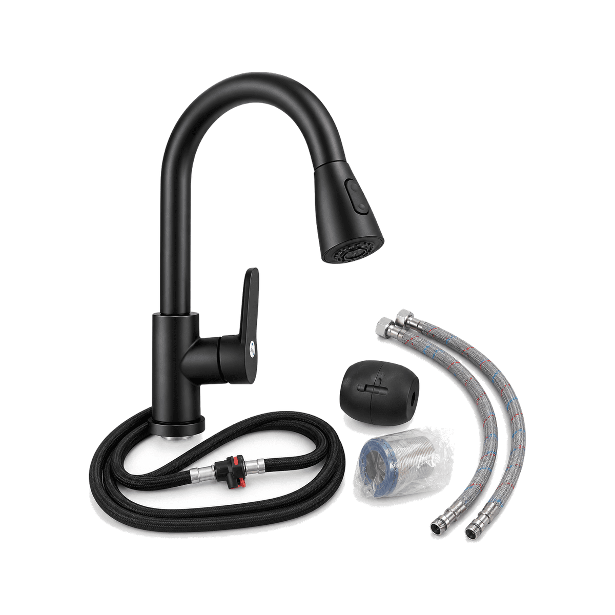 HANDOFF-48|US26654|01|b305955245c1|Grifería de Cocina 304 Negra con Pico Flexible Extraíble - Única - Producto sobre fondo blanco