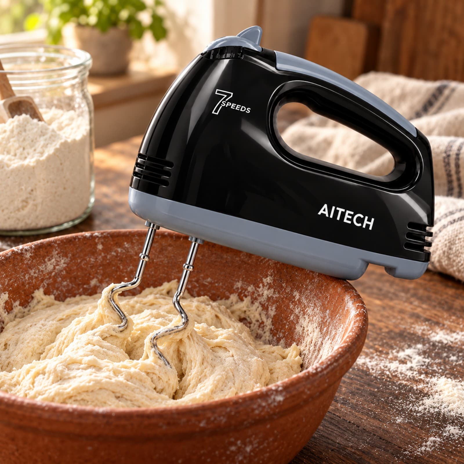 Batidora de mano Aitech PE-821 amasando con los ganchos para masa (imagen ilustrativa) — miniatura 7