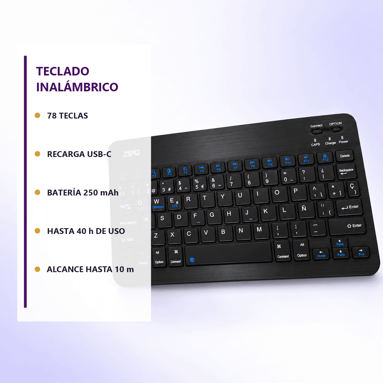 HANDOFF-2026-09-23|TECUFNEG|06|48fd36bfc09f|Teclado Bluetooth Ultrafino YEXA MODY-00DY Negro de 78 Teclas