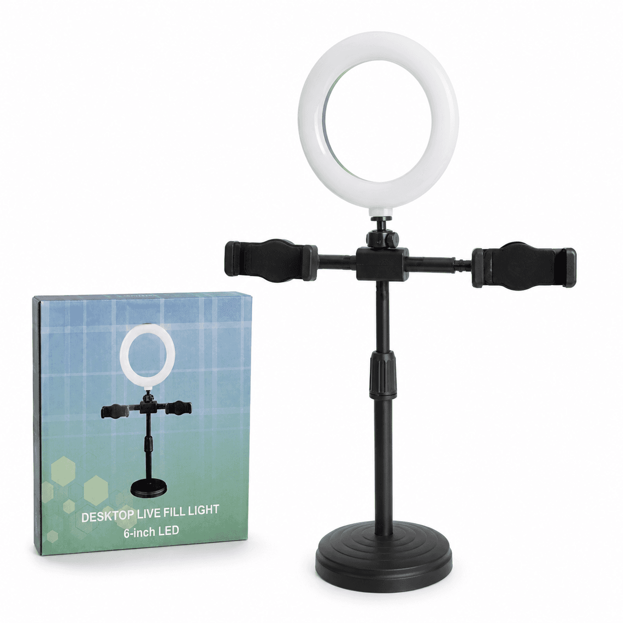 Aro de Luz LED de Escritorio con Soporte Doble para Celular — miniatura 2