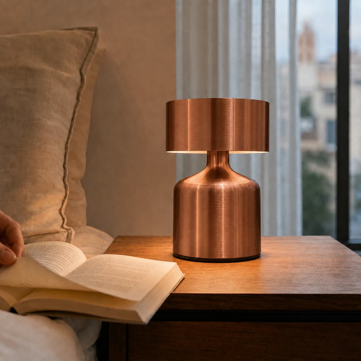 Lampara velador metalica minimalista - producto en contexto de uso