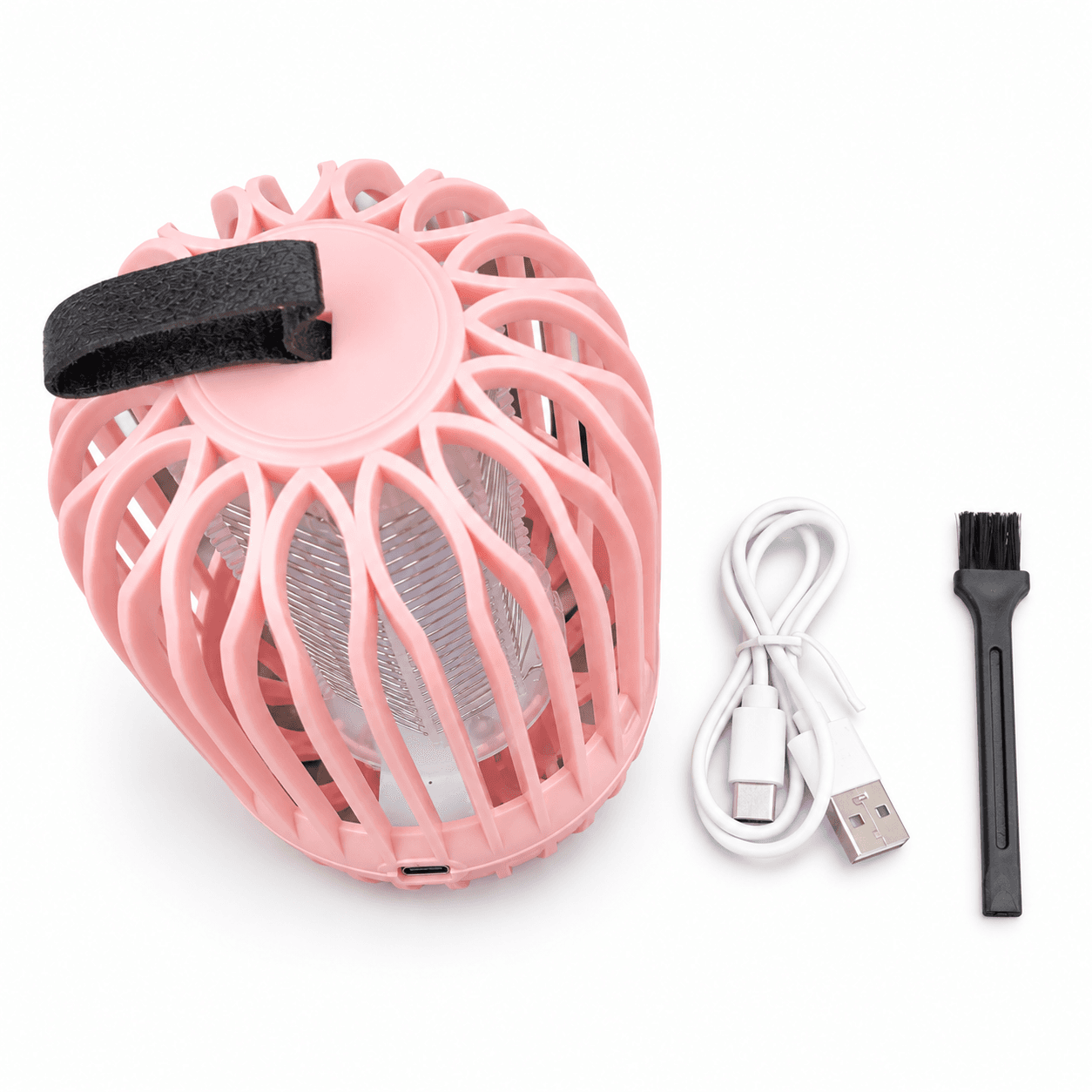 |JL927| Contenido fotografiado de la lámpara JL927 rosa: unidad, cable blanco y cepillo negro.