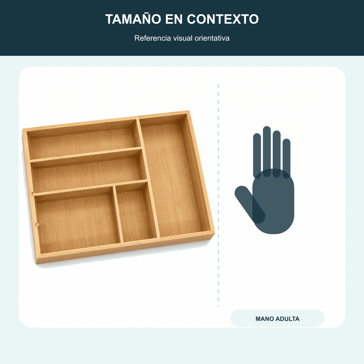 HANDOFF-48|ORGCUBMADEXT|04|15a662677b4d|Cubiertero de Bambú Extensible para Cajón - Única - Referencia visual de escala