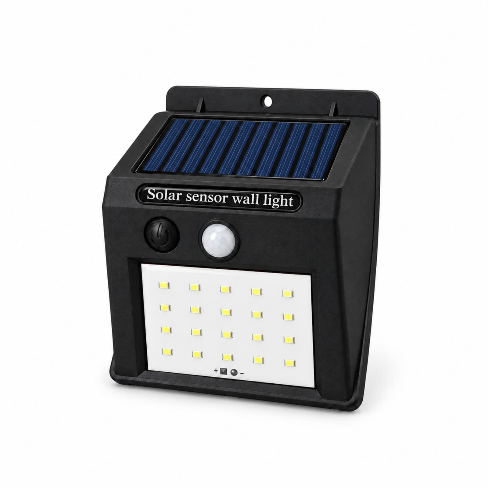 Reflector solar de pared con sensor de movimiento y 20 LED, en vista tres cuartos sobre fondo blanco (imagen ilustrativa) — miniatura 1