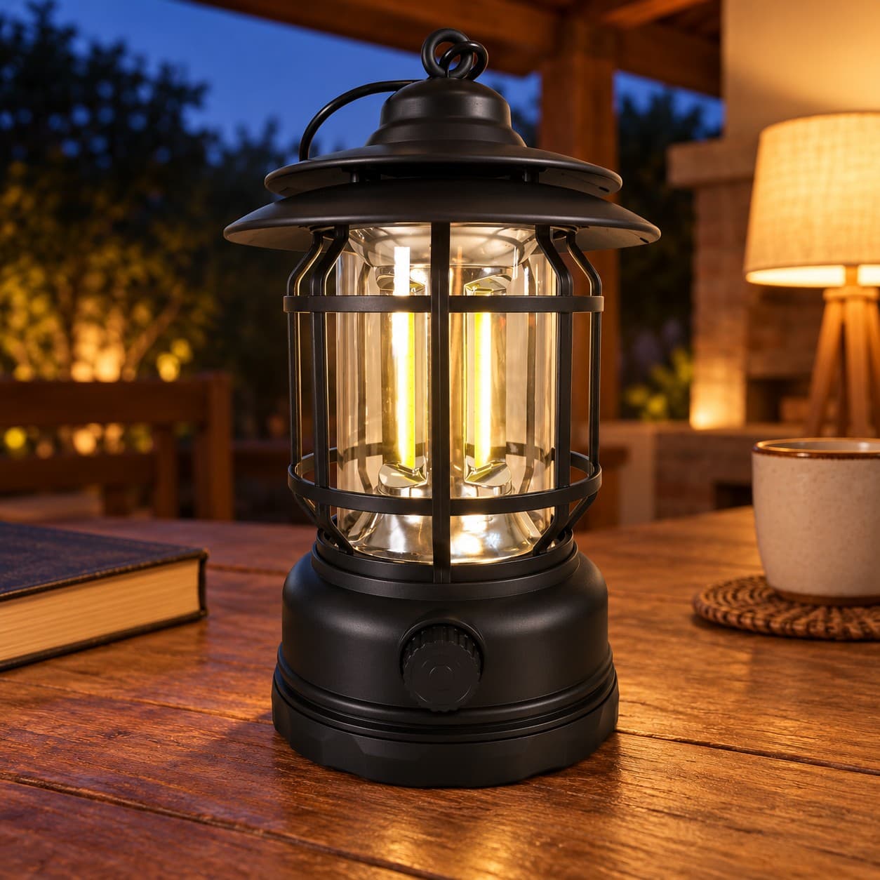 Farol LED negro sobre mesa de quincho (imagen ilustrativa), LAMPFAROLN — miniatura 5