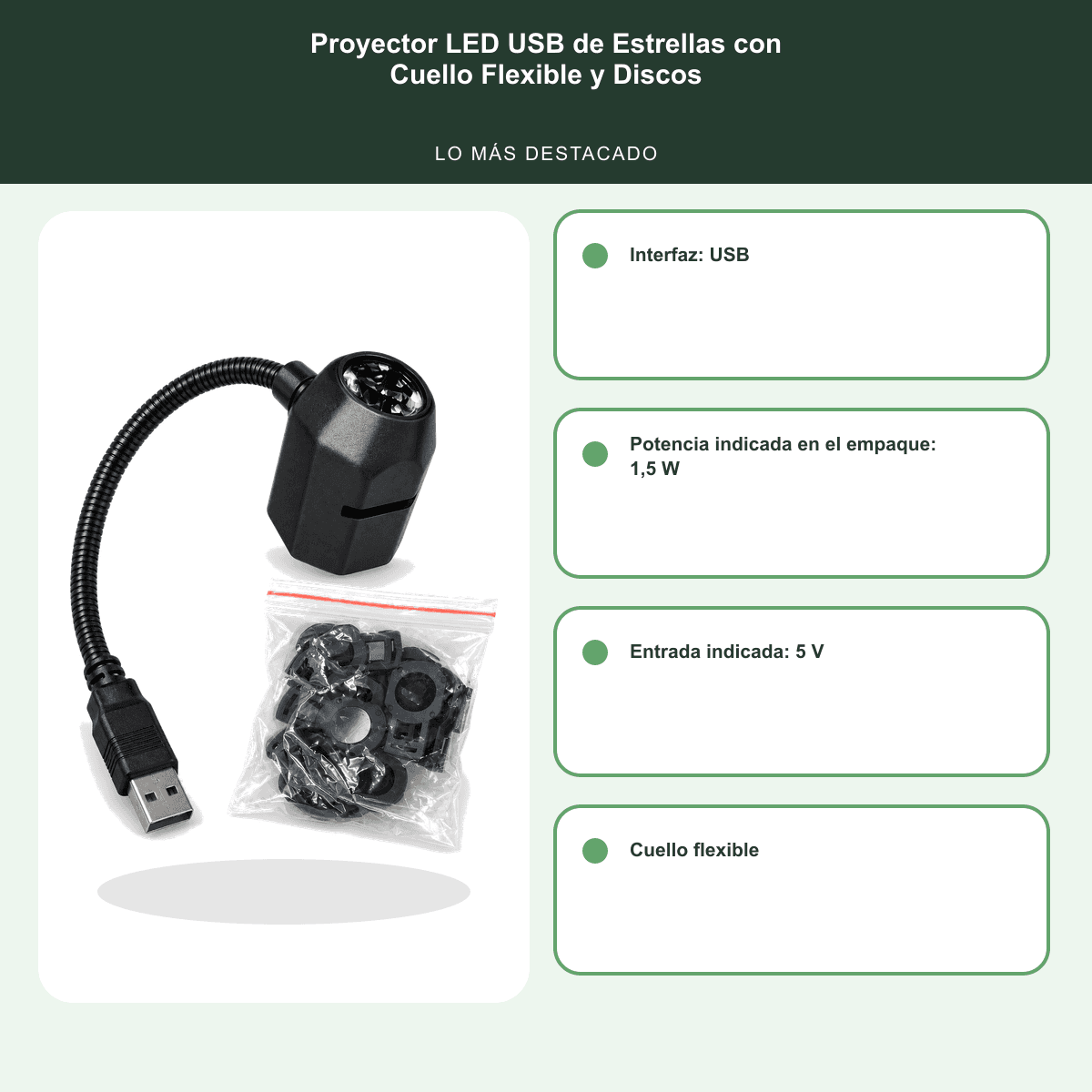 HANDOFF-48|US131|06|862c48cd97f6|Proyector LED USB de Estrellas con Cuello Flexible y Discos - Única - Informacion destacada