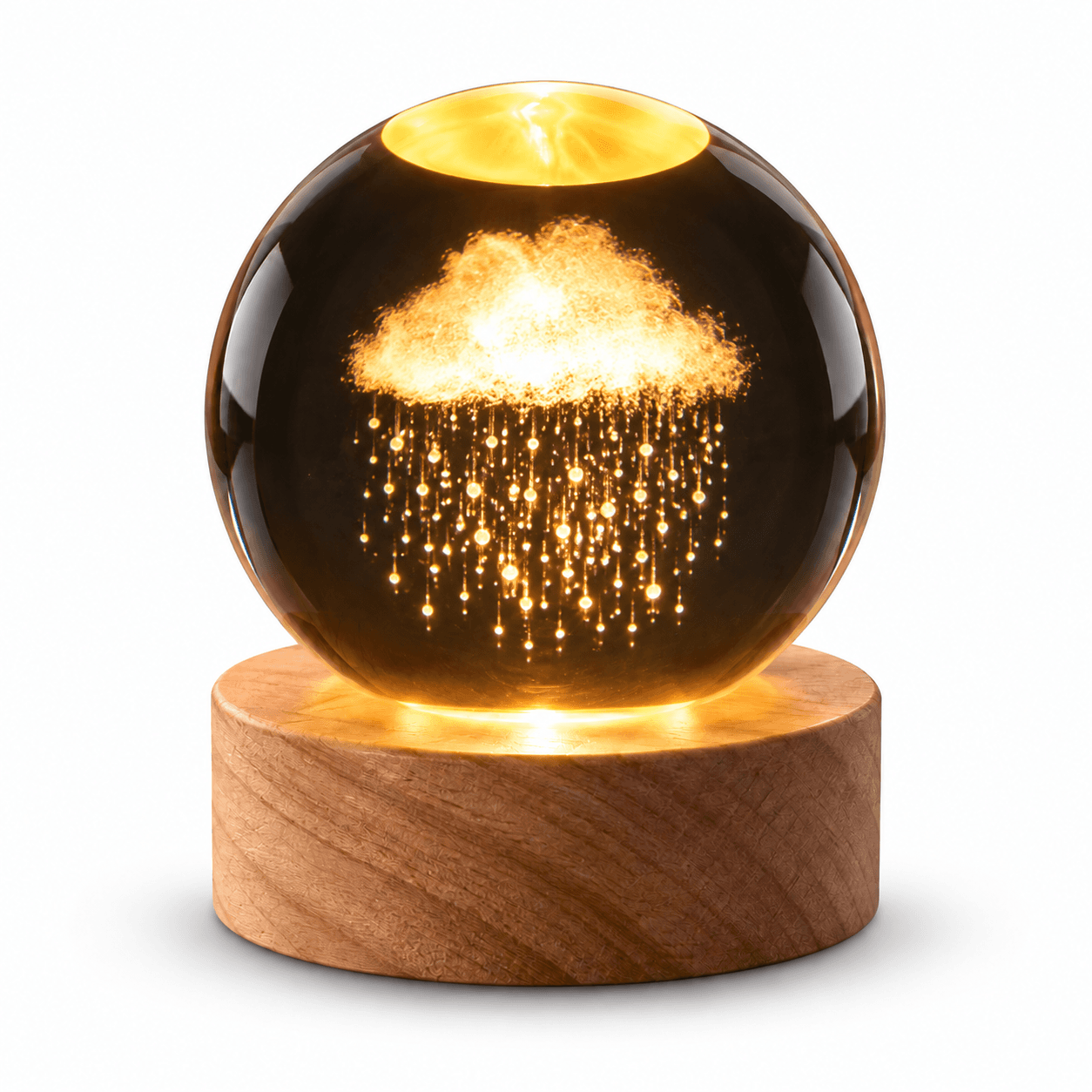 Esfera de Luz Bola de Cristal con Grabado 3D y Base de Madera — miniatura 3
