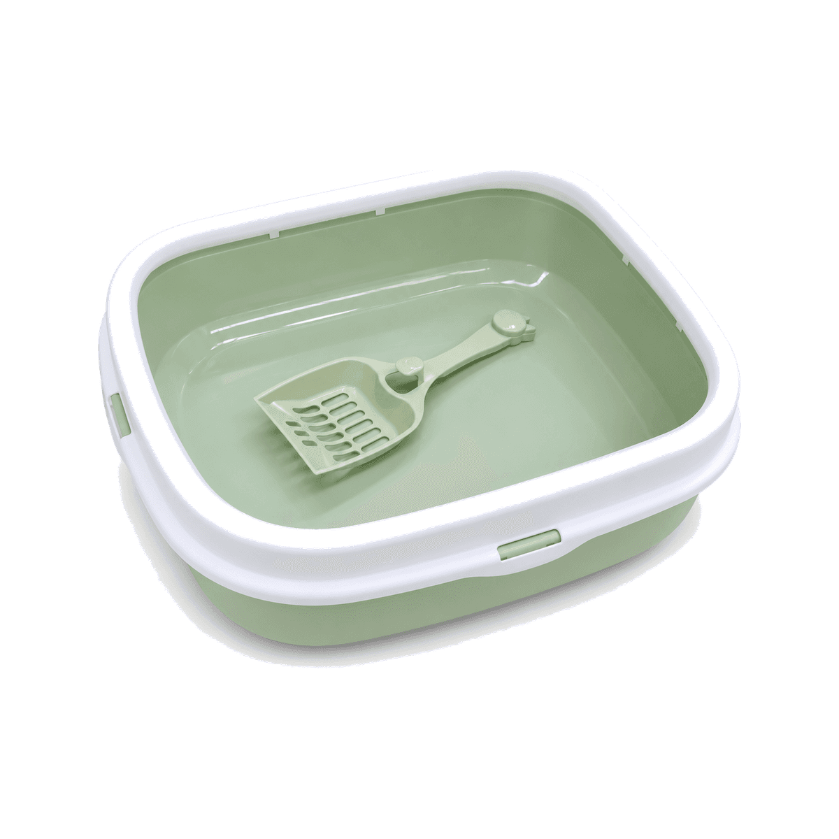 HANDOFF-48|US576|01|25f5fed82ae8|Arenero Grande para Gatos con Borde y Pala - Verde - Producto sobre fondo blanco